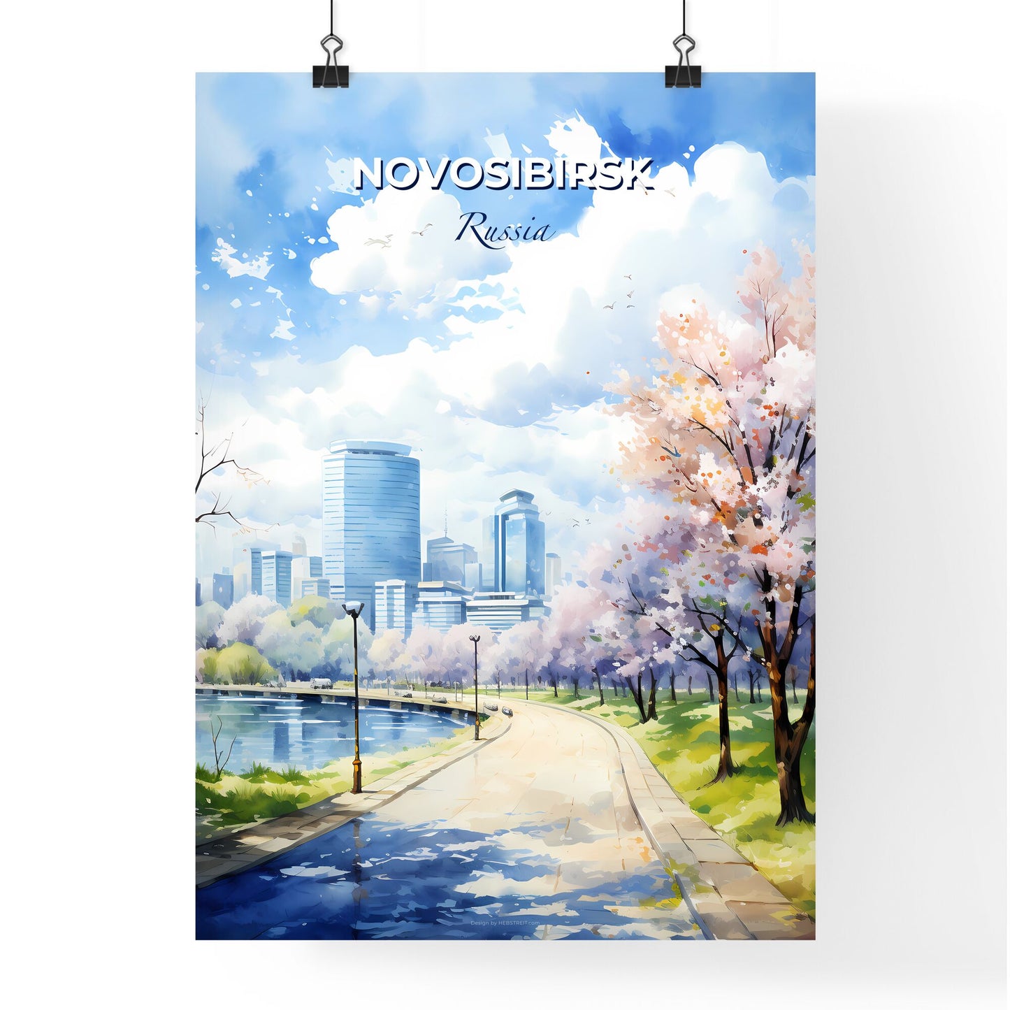 Novosibirsk Russia Skyline - A Water Way With Trees And A City In The Background - Customizable Travel Gift Default Title