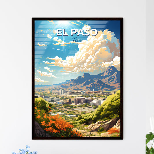 El Paso Texas Skyline - A Landscape Of A City With Mountains And Flowers - Customizable Travel Gift Default Title
