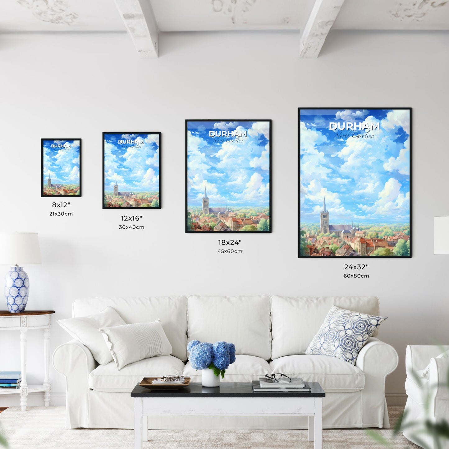 Durham North Carolina Skyline - A Church And Buildings With Clouds In The Sky - Customizable Travel Gift Default Title