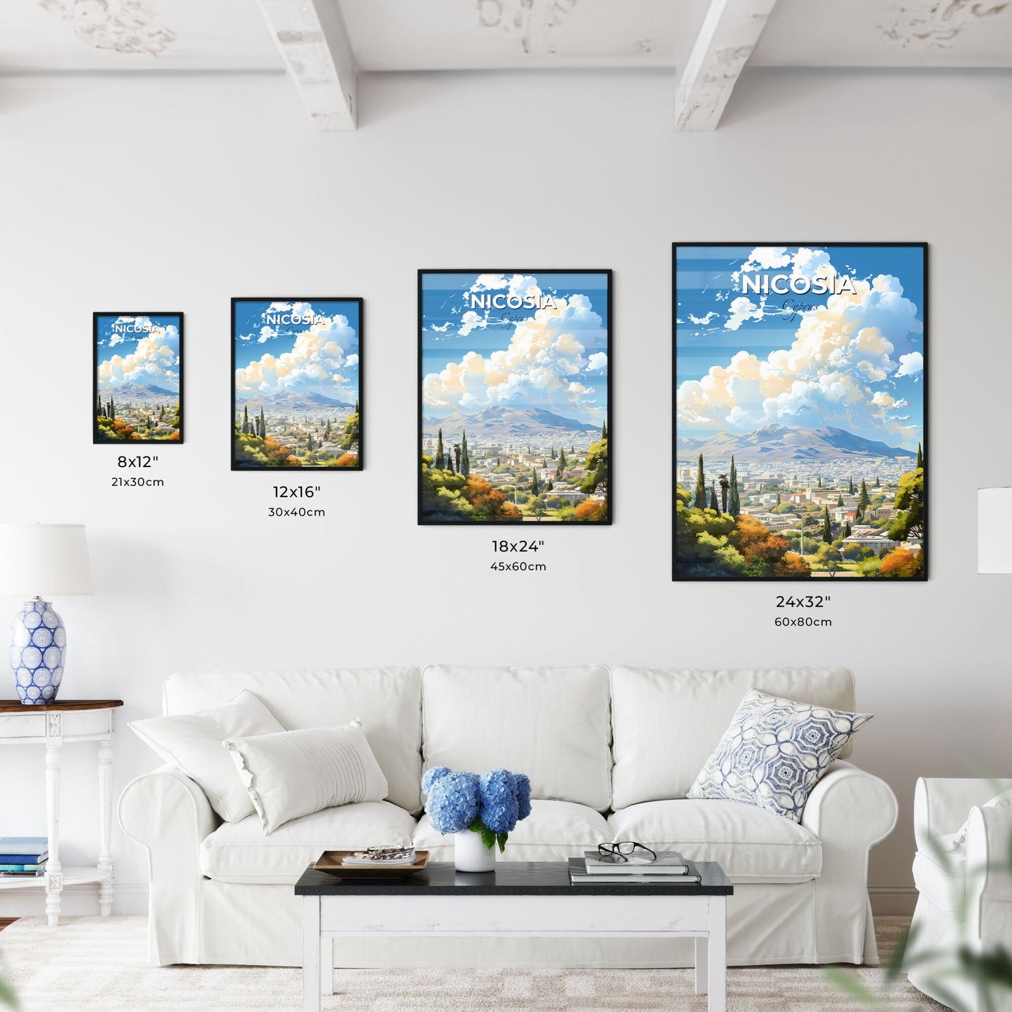 Nicosia Cyprus Skyline - A Landscape Of A City With Trees And Mountains In The Background - Customizable Travel Gift Default Title