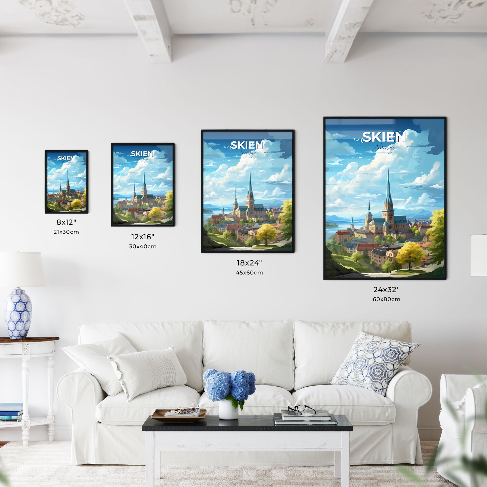 Skien Norway Skyline - A City With A Steeple And Trees - Customizable Travel Gift Default Title