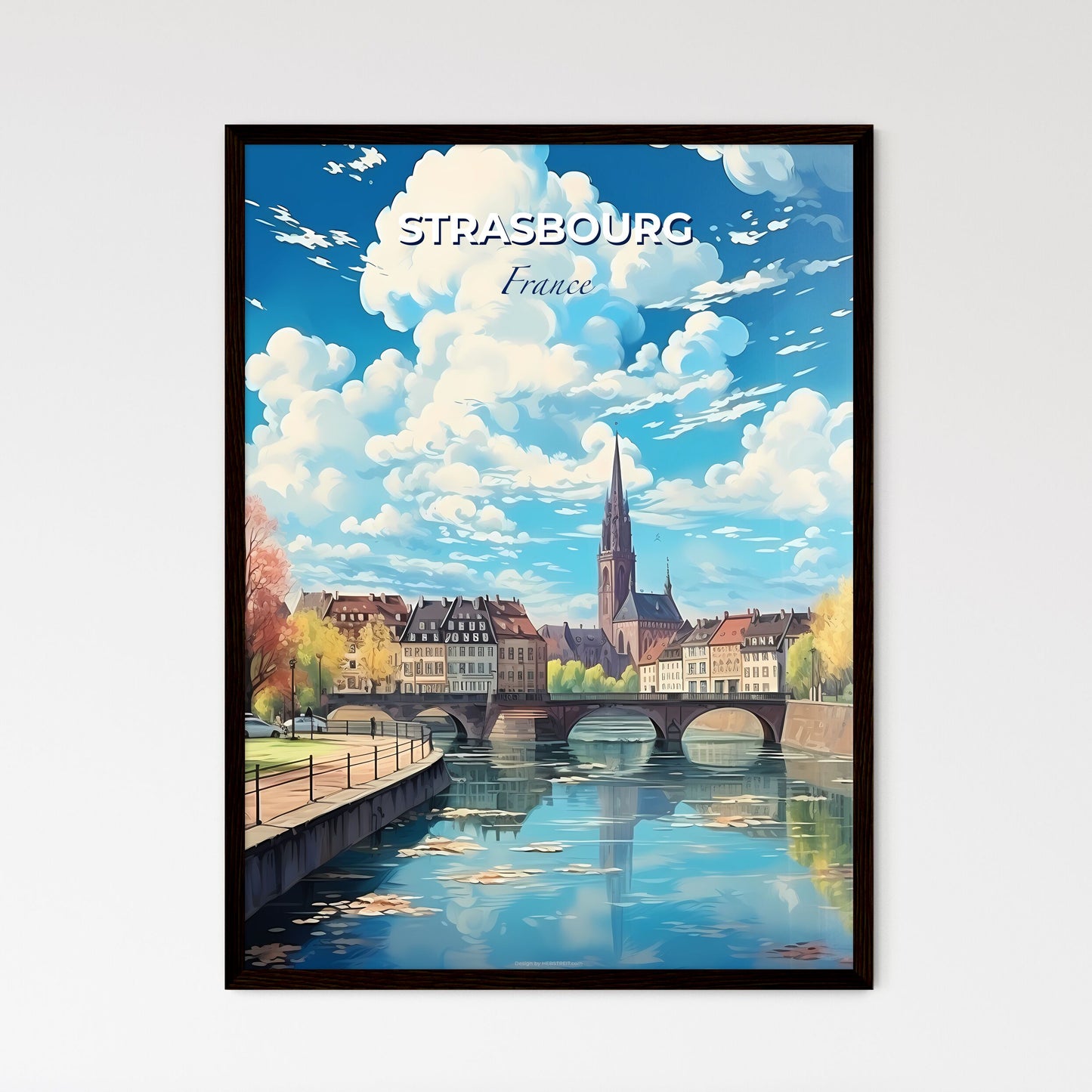 Strasbourg France Skyline - A River With A Bridge And Buildings In The Background - Customizable Travel Gift Default Title