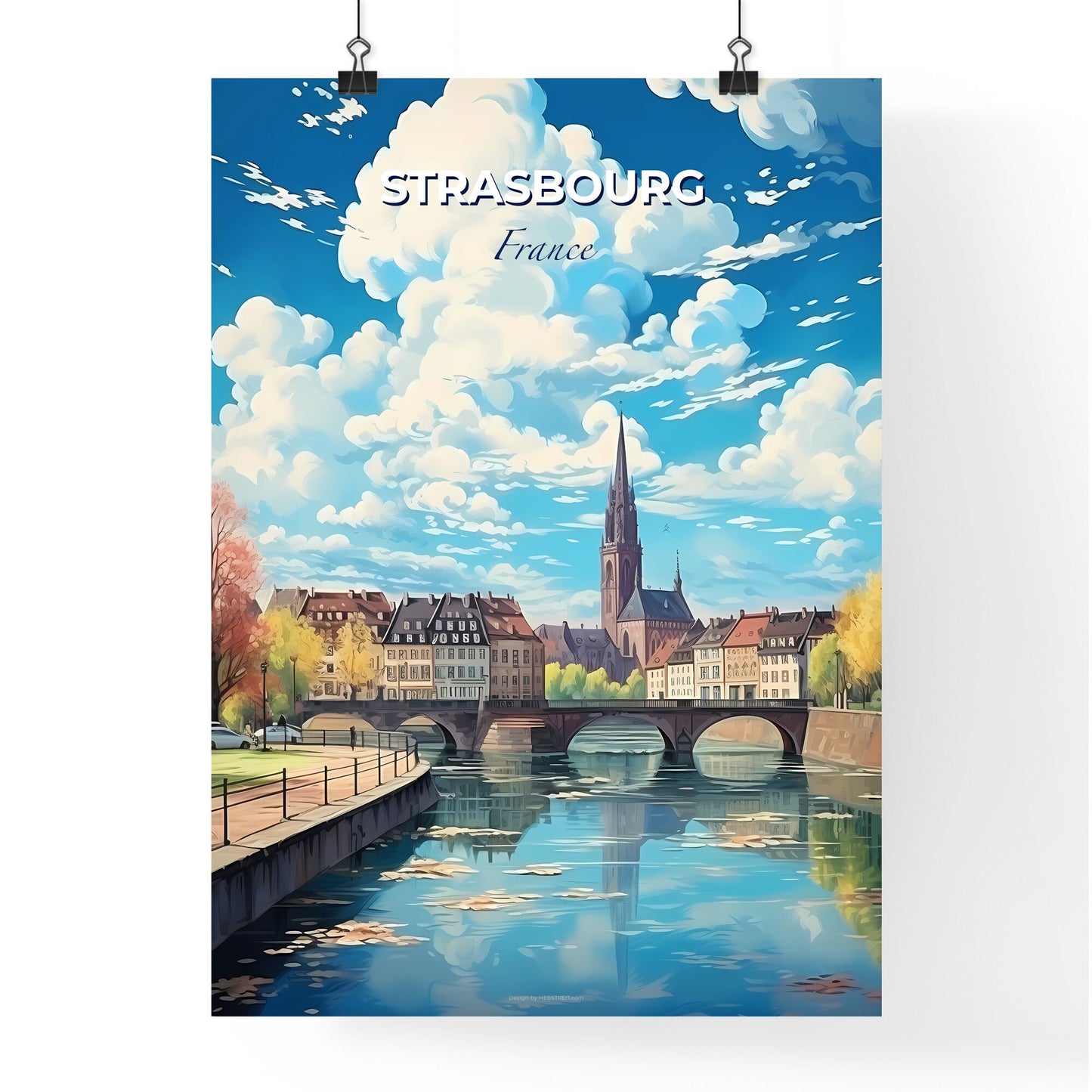 Strasbourg France Skyline - A River With A Bridge And Buildings In The Background - Customizable Travel Gift Default Title