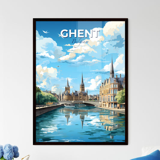 Ghent Belgium Skyline - A Water Canal With Buildings And Trees - Customizable Travel Gift Default Title