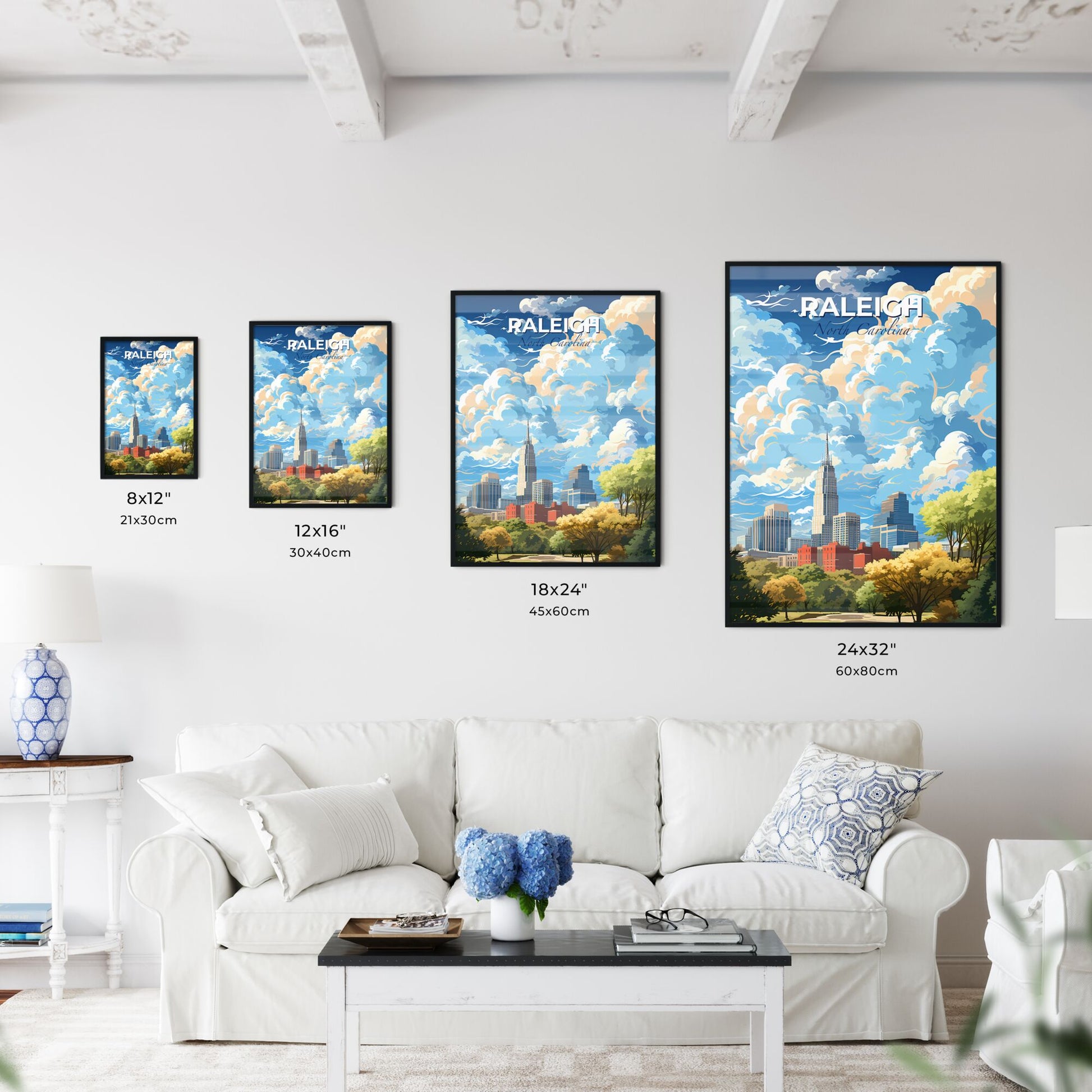 Raleigh North Carolina Skyline - A Cityscape With Clouds And Trees - Customizable Travel Gift Default Title