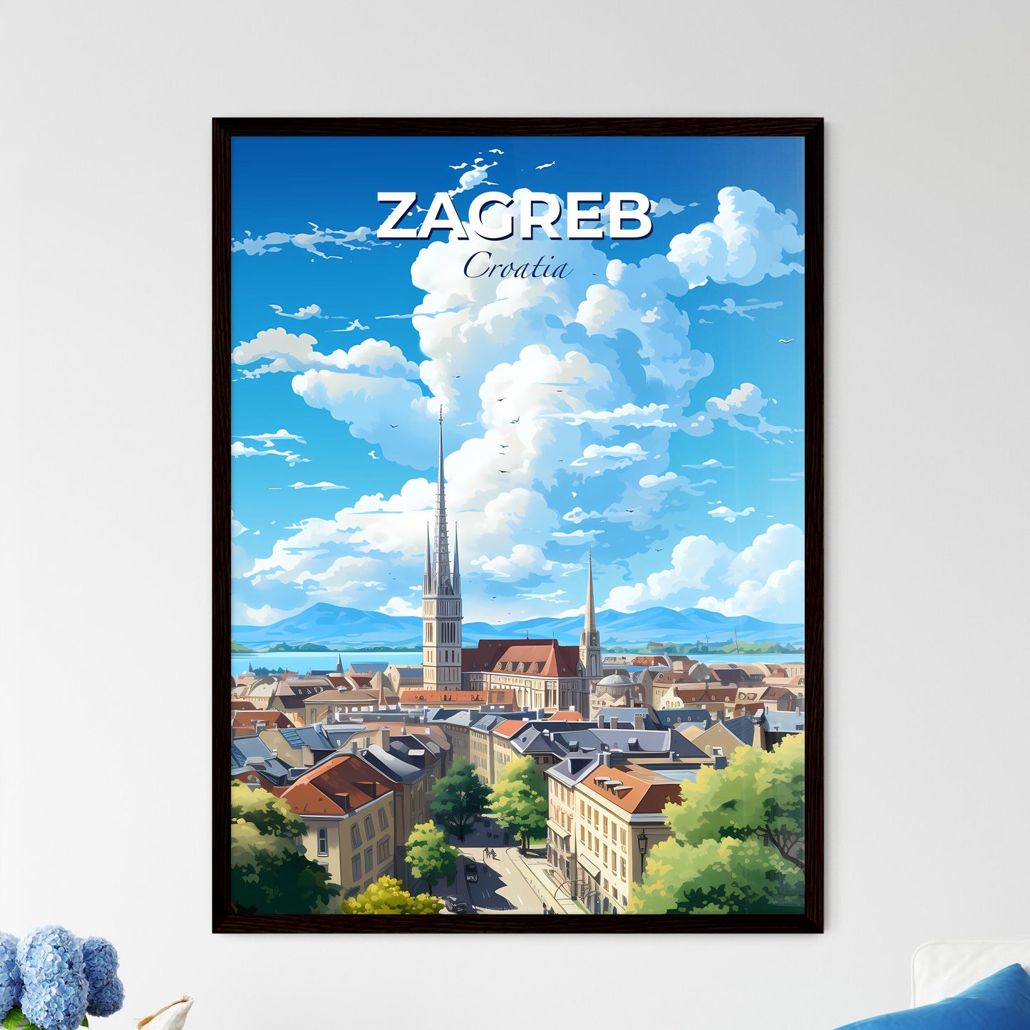 Zagreb Croatia Skyline - A City With A Tall Tower And Trees - Customizable Travel Gift Default Title