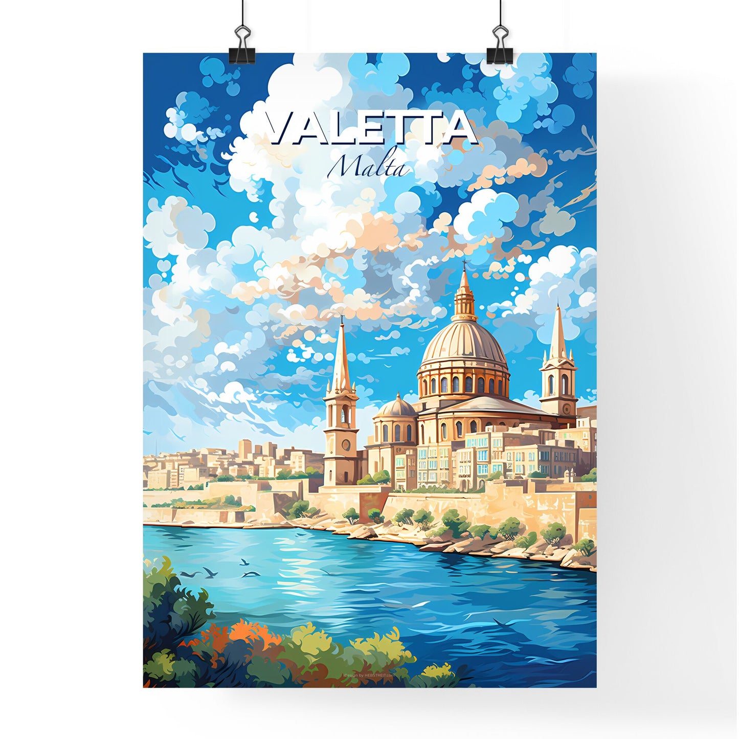 Valetta Malta Skyline - A Painting Of A Building With A Domed Roof And A Body Of Water - Customizable Travel Gift Default Title