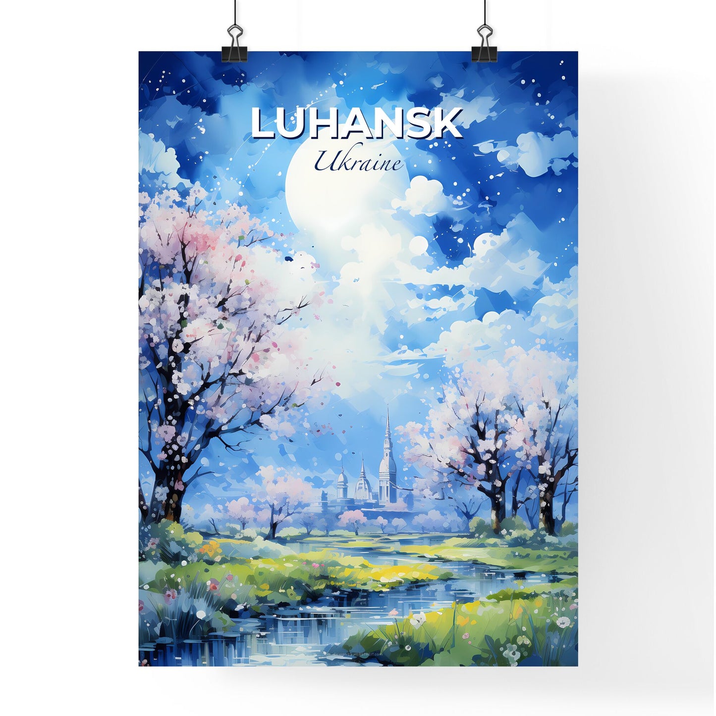 Luhansk Ukraine Skyline - A Painting Of A Landscape With Trees And A River - Customizable Travel Gift Default Title