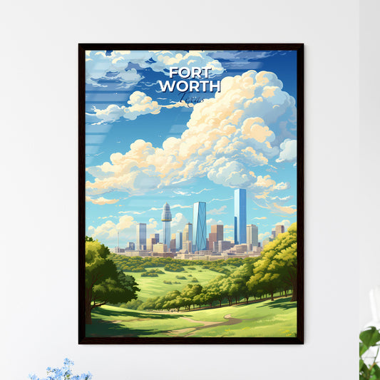 Fort Worth Texas Skyline - A Landscape Of A City With Trees And Clouds - Customizable Travel Gift Default Title