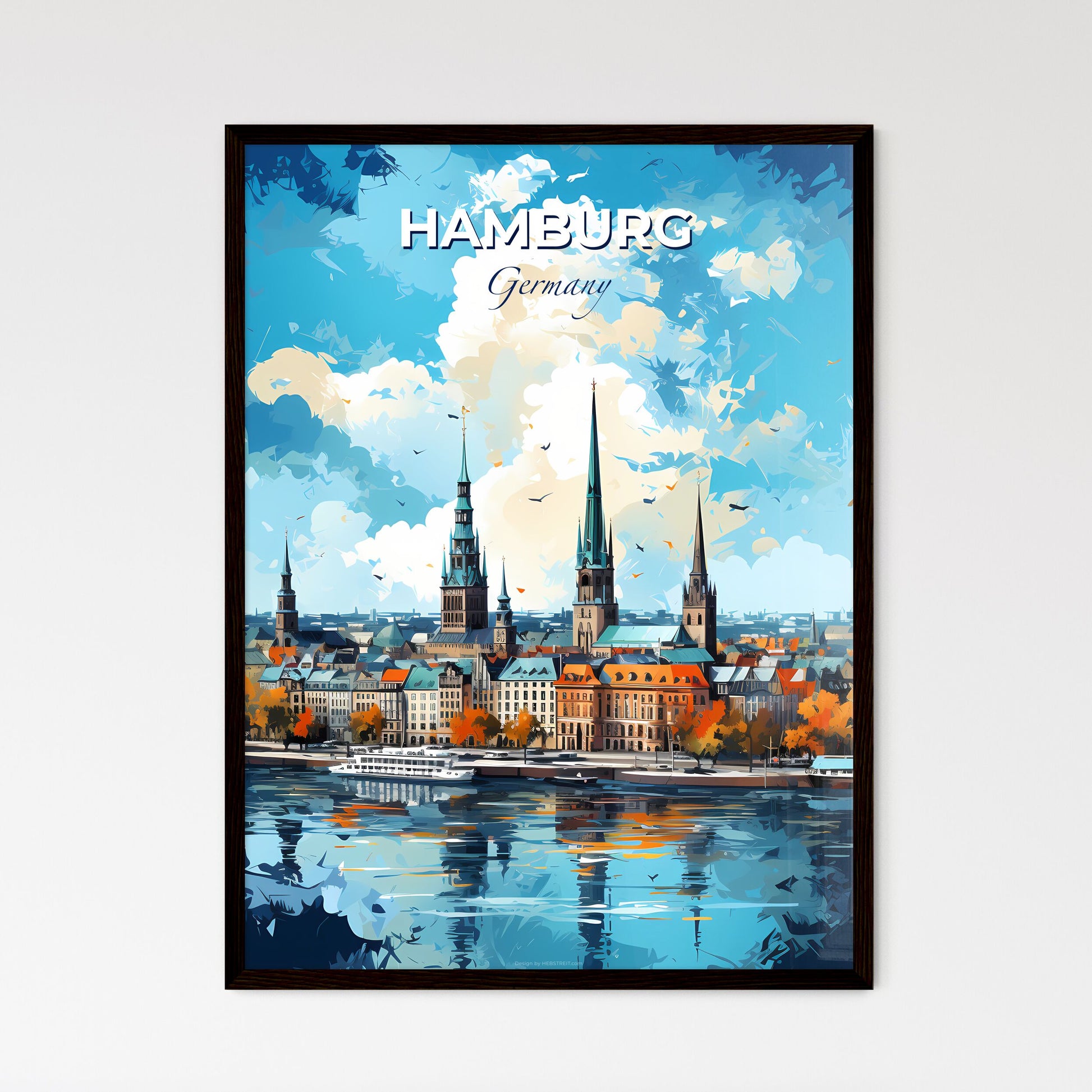Hamburg Germany Skyline - A City With Towers And Trees By Water - Customizable Travel Gift Default Title
