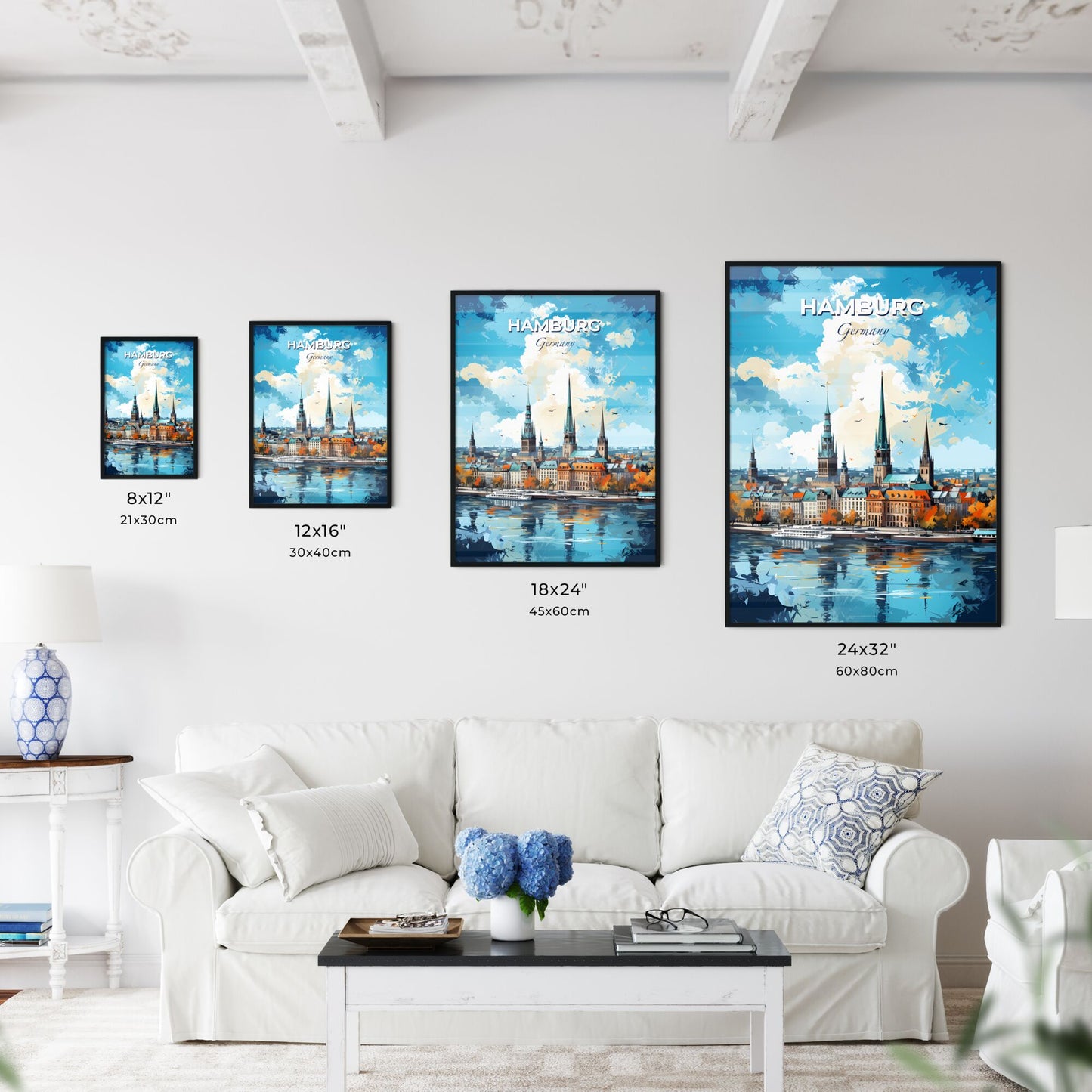 Hamburg Germany Skyline - A City With Towers And Trees By Water - Customizable Travel Gift Default Title