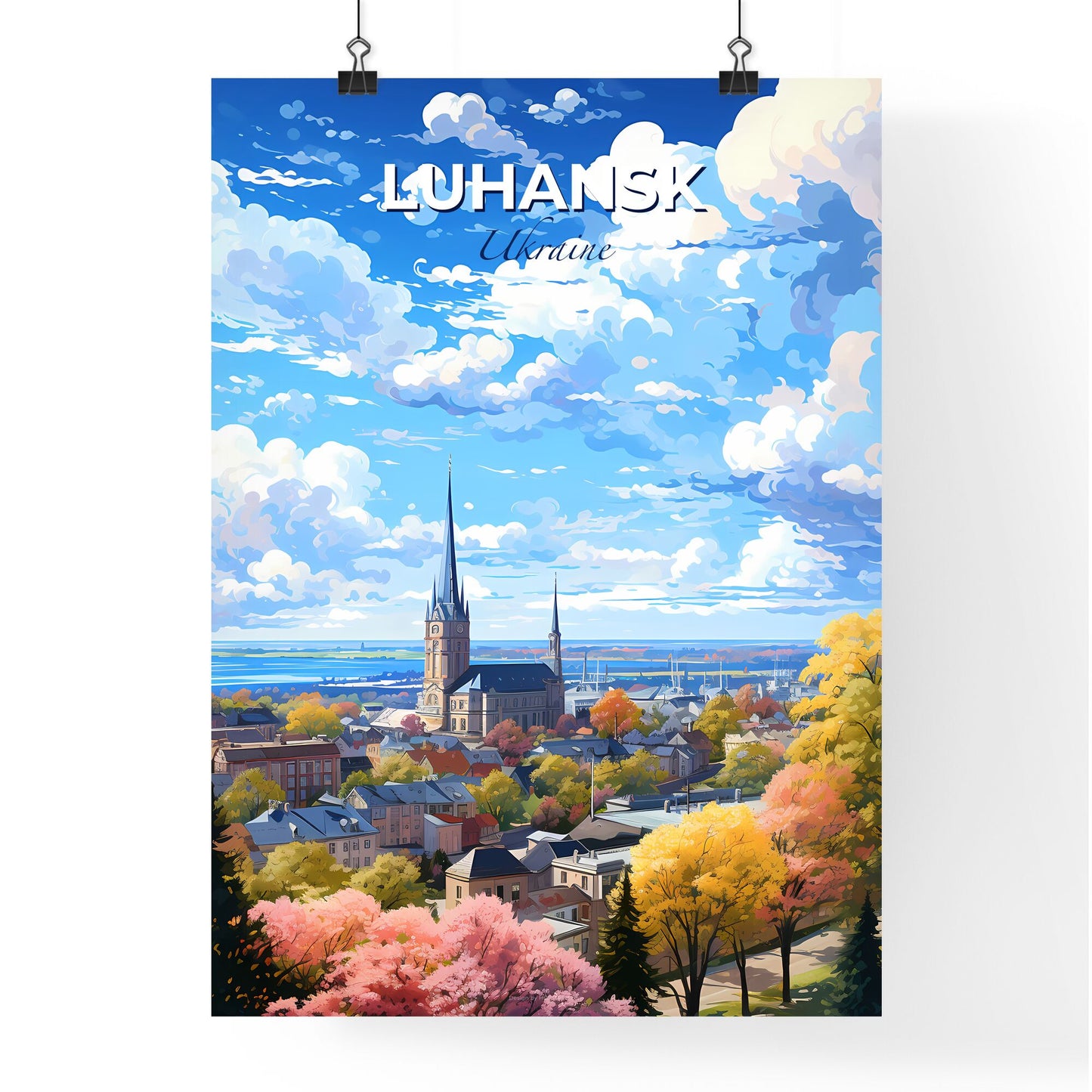 Luhansk Ukraine Skyline - A City With A Church And Trees - Customizable Travel Gift Default Title