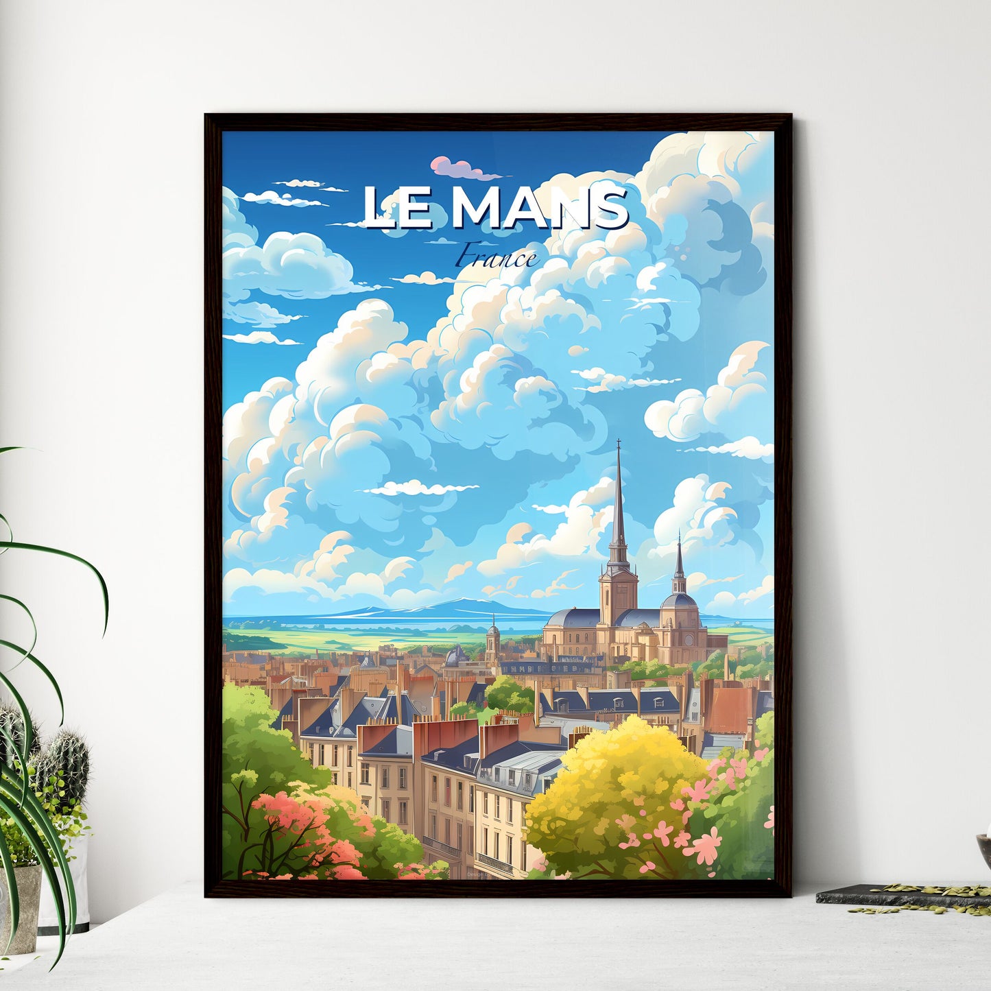 Le Mans France Skyline - A City Landscape With A Large Building And Trees - Customizable Travel Gift Default Title