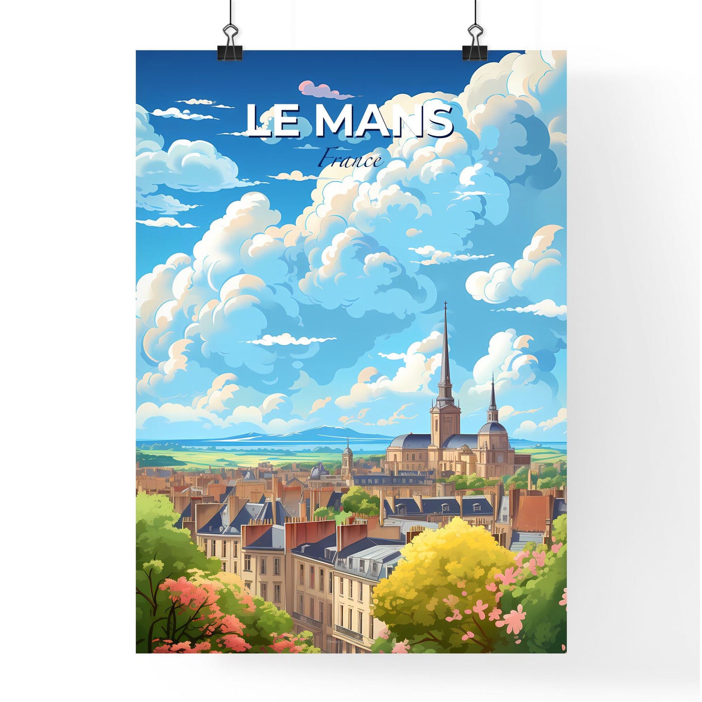 Le Mans France Skyline - A City Landscape With A Large Building And Trees - Customizable Travel Gift Default Title