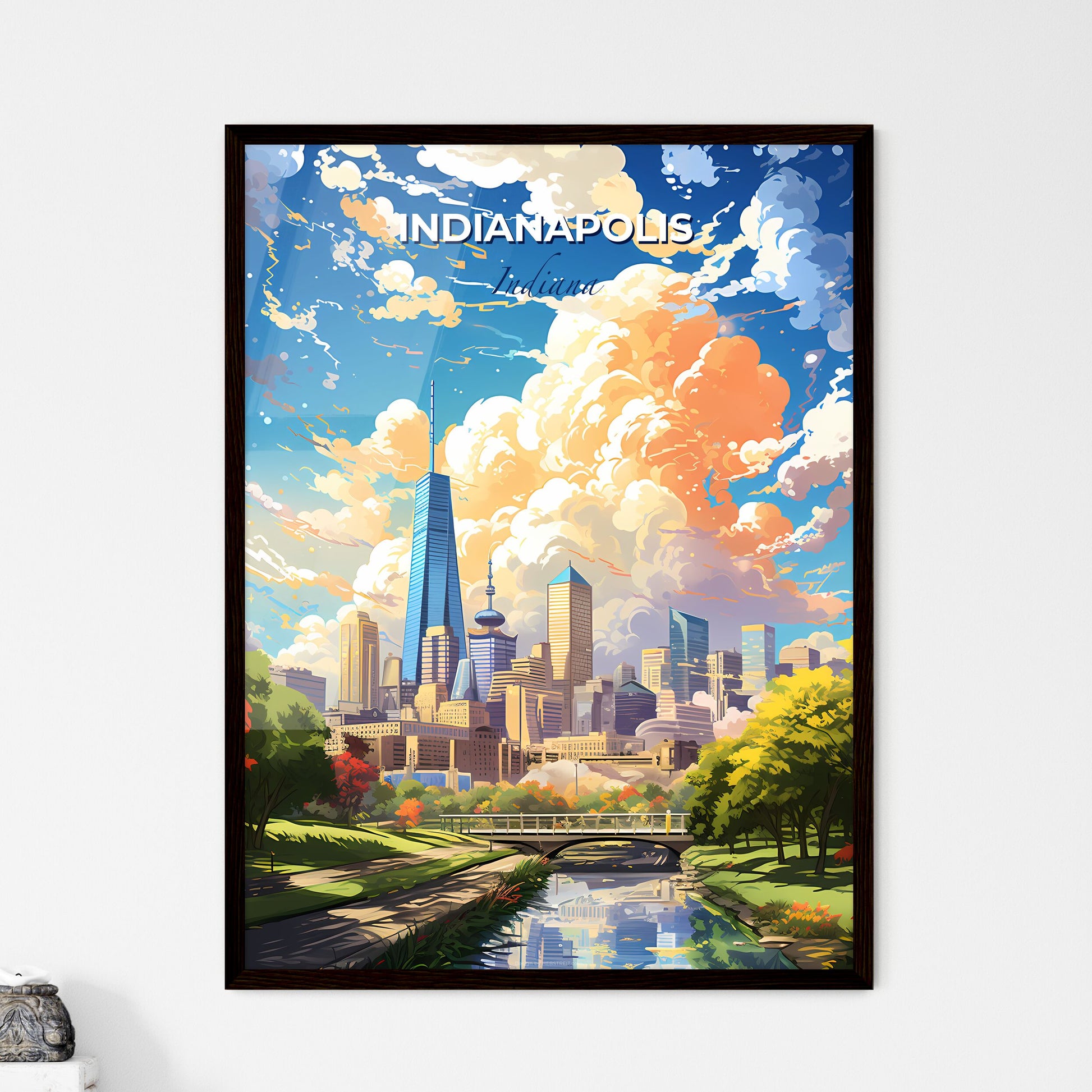 Indianapolis Indiana Skyline - A City Landscape With A Bridge And Trees - Customizable Travel Gift Default Title