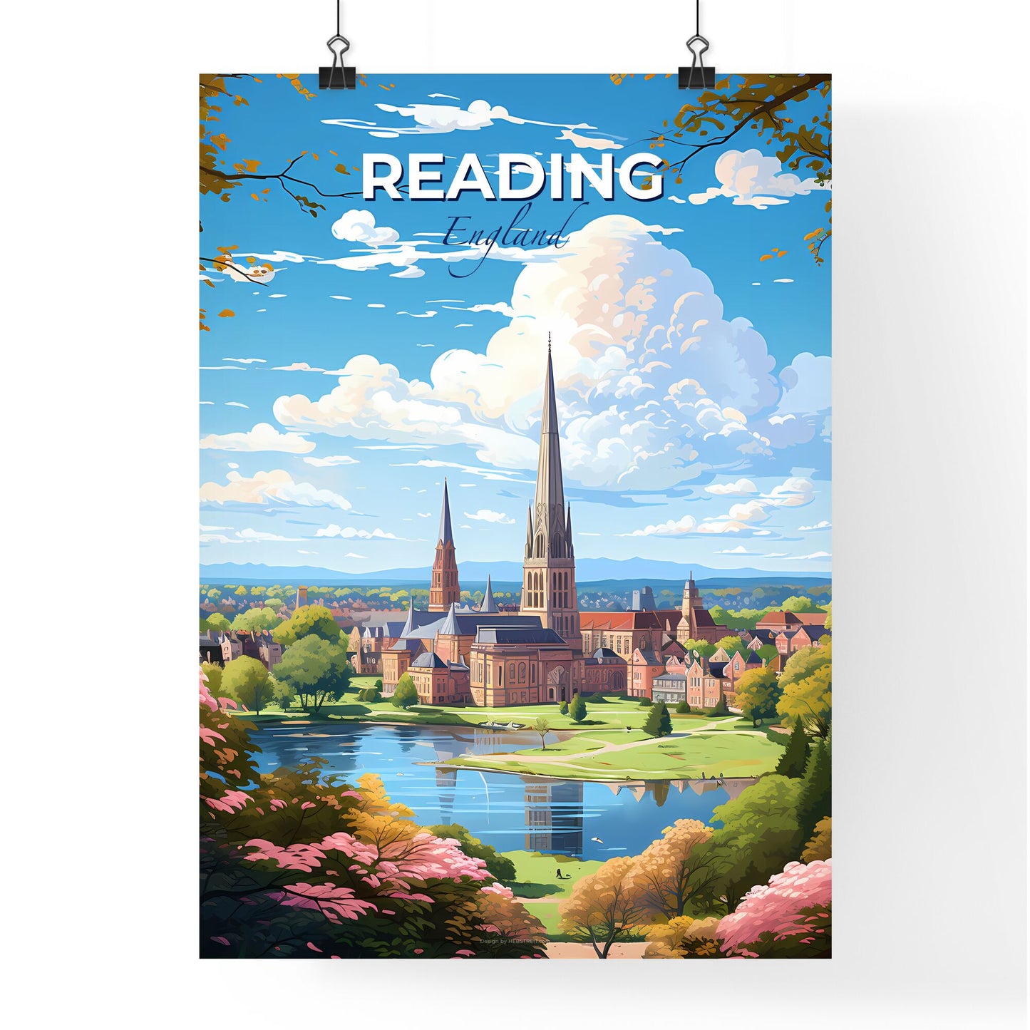 Reading England Skyline - A City With A Lake And Trees - Customizable Travel Gift Default Title