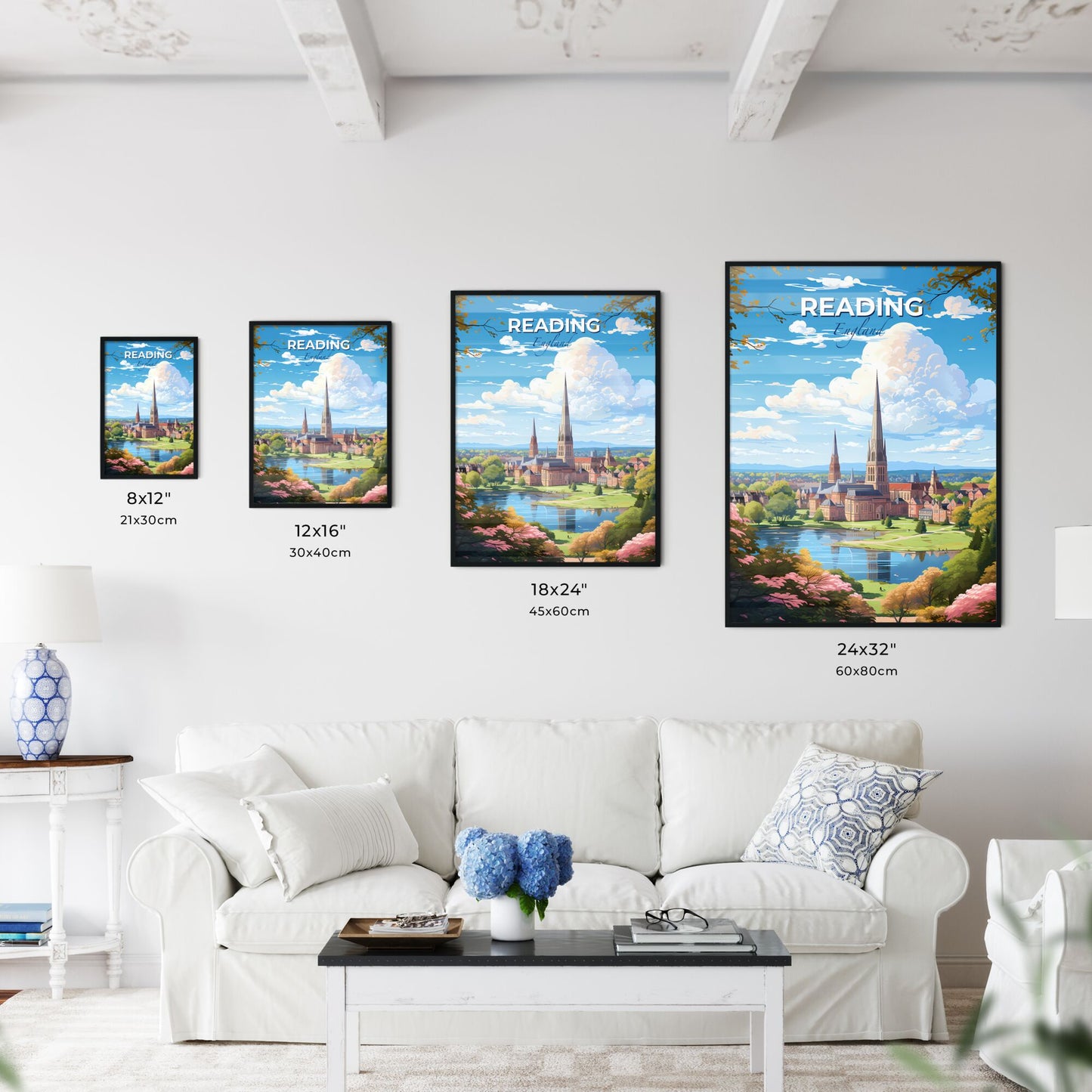 Reading England Skyline - A City With A Lake And Trees - Customizable Travel Gift Default Title