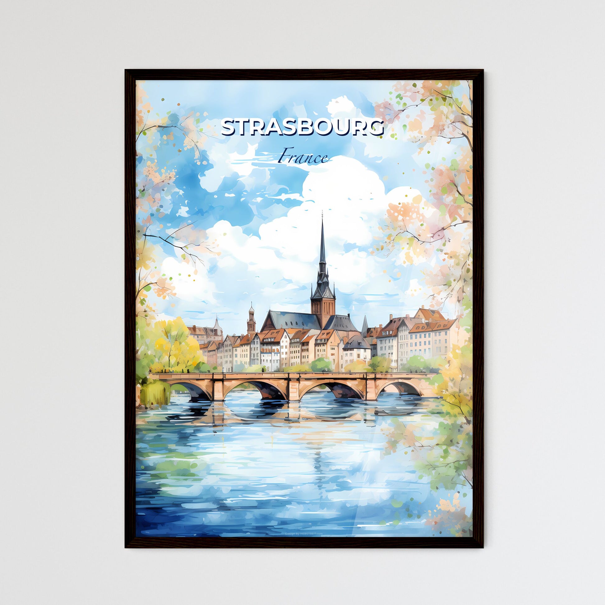 Strasbourg France Skyline - A Watercolor Of A Bridge Over A River With Buildings And Trees - Customizable Travel Gift Default Title