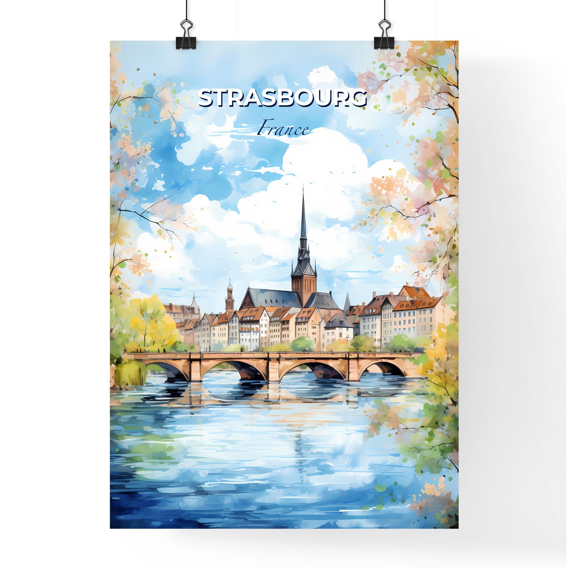 Strasbourg France Skyline - A Watercolor Of A Bridge Over A River With Buildings And Trees - Customizable Travel Gift Default Title
