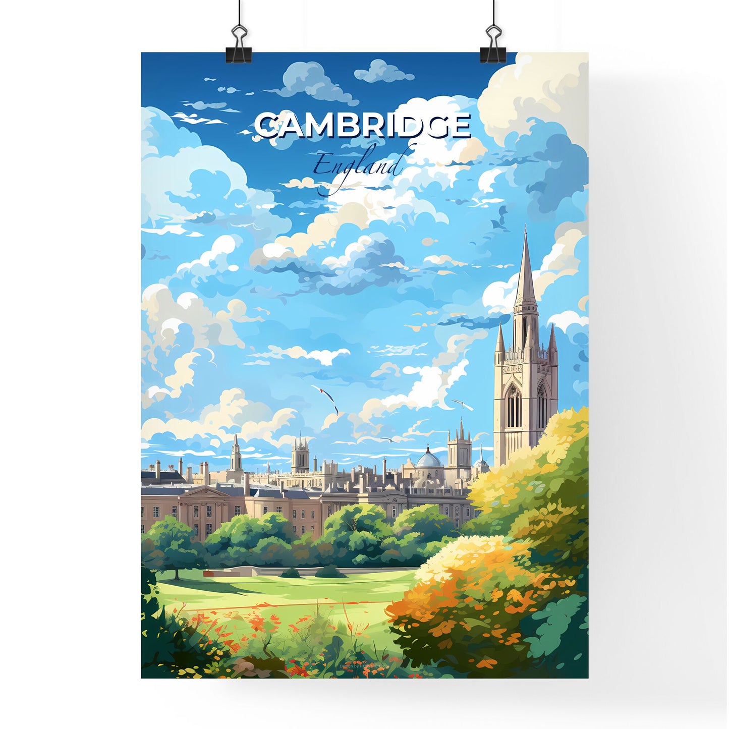 Cambridge England Skyline - A Large Building With A Tower And Trees - Customizable Travel Gift Default Title