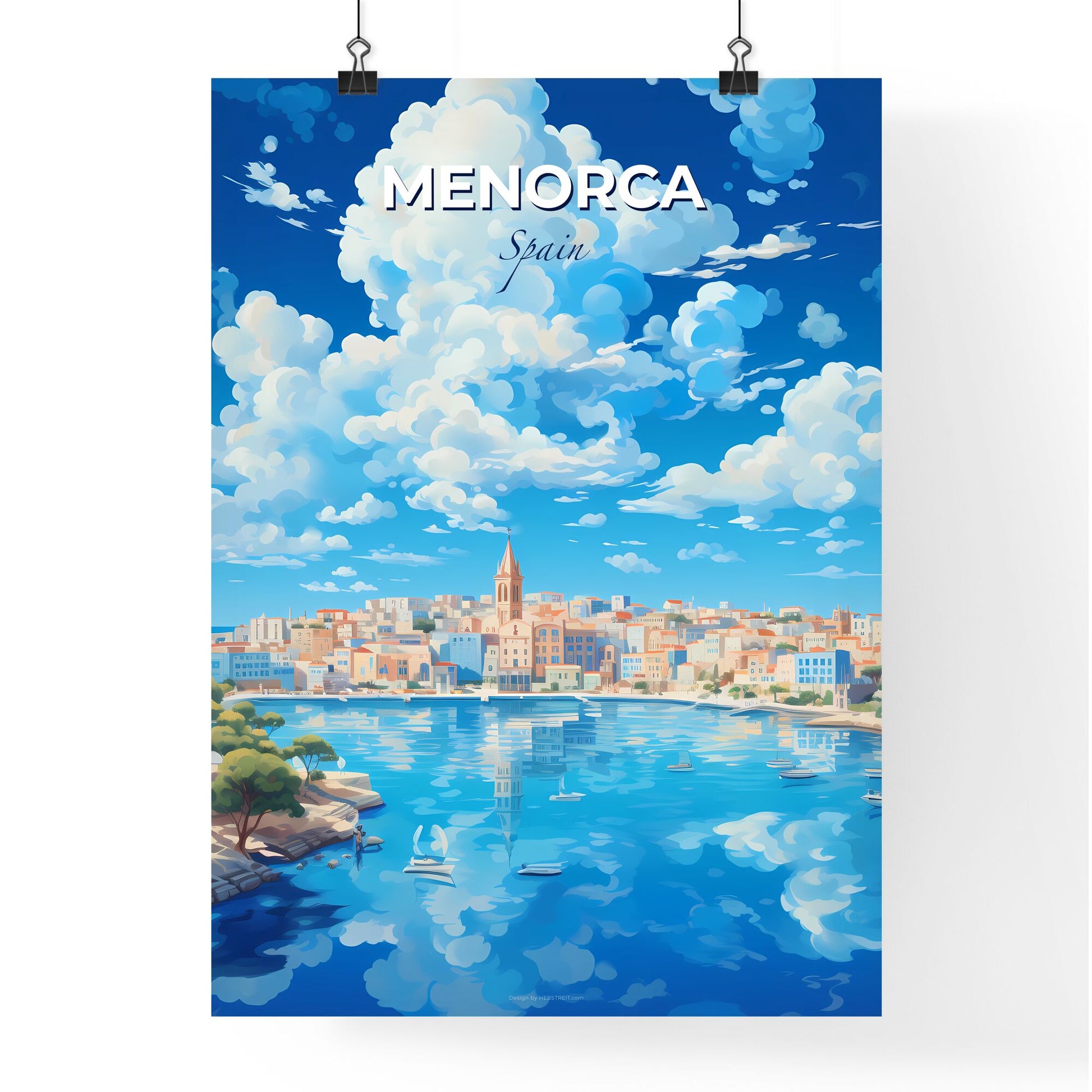 Menorca Spain Skyline - A Water Body With Boats And Buildings In The Background - Customizable Travel Gift Default Title