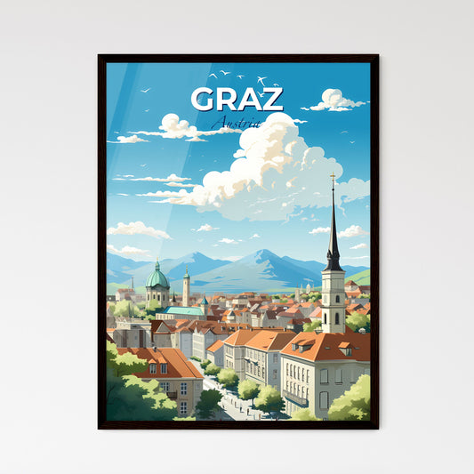 Graz Austria Skyline - A City With A Steeple And Mountains In The Background - Customizable Travel Gift Default Title