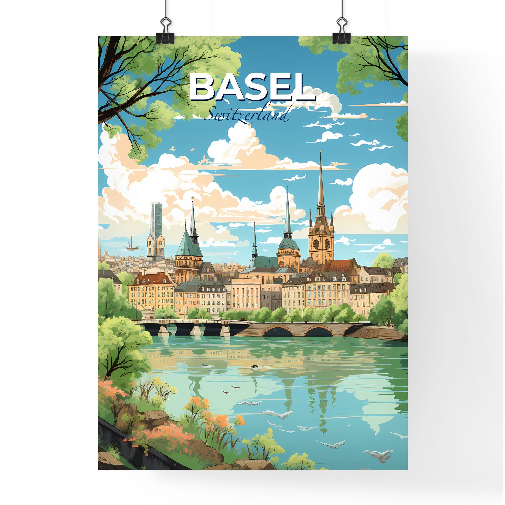 Basel Switzerland Skyline - A City With Trees And A Bridge Over Water - Customizable Travel Gift Default Title