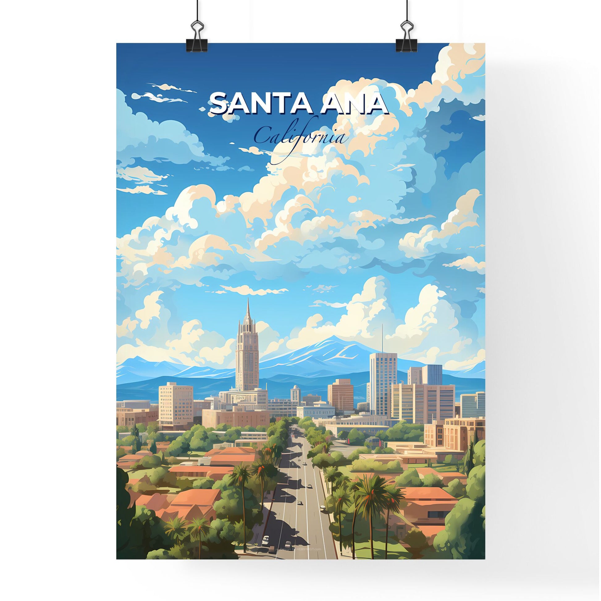 Santa Ana California Skyline - A City With Trees And Mountains In The Background - Customizable Travel Gift Default Title