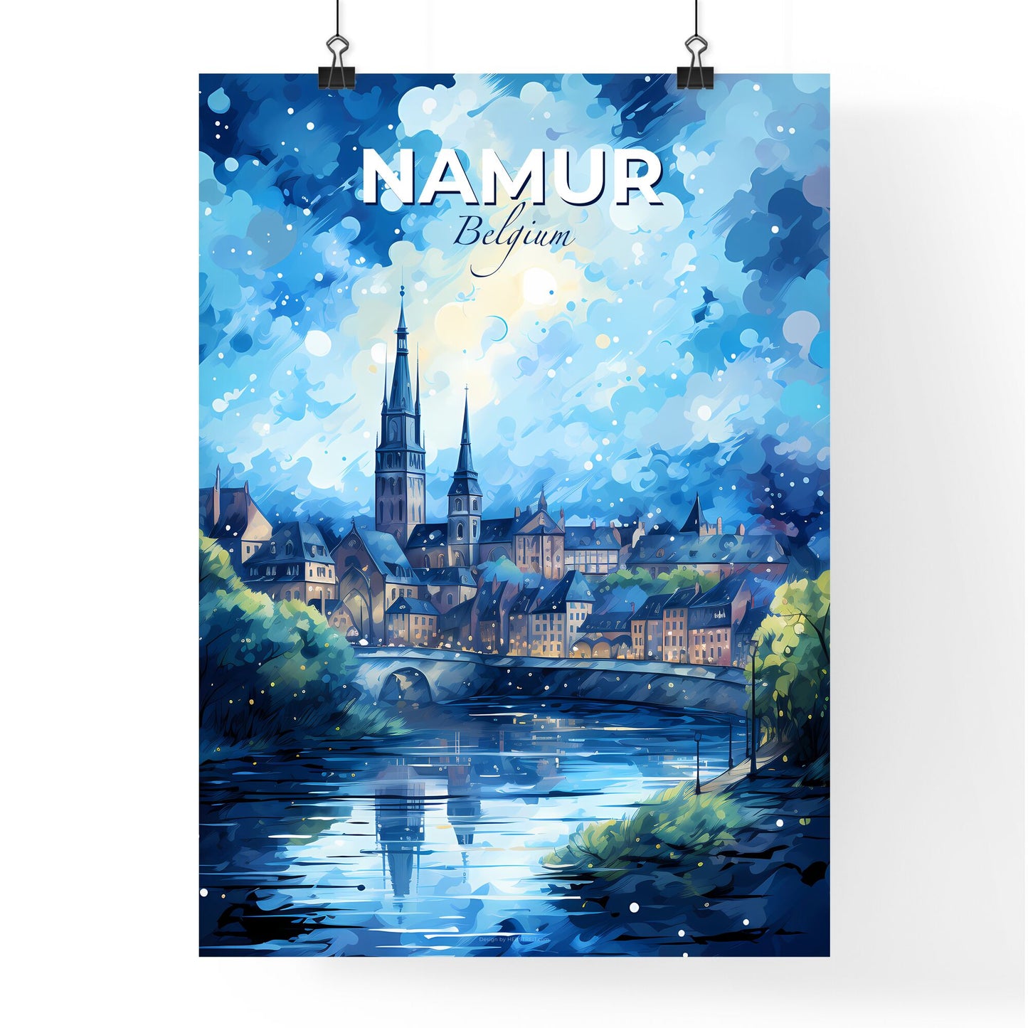 Namur Belgium Skyline - A Painting Of A City With A Bridge And Trees - Customizable Travel Gift Default Title