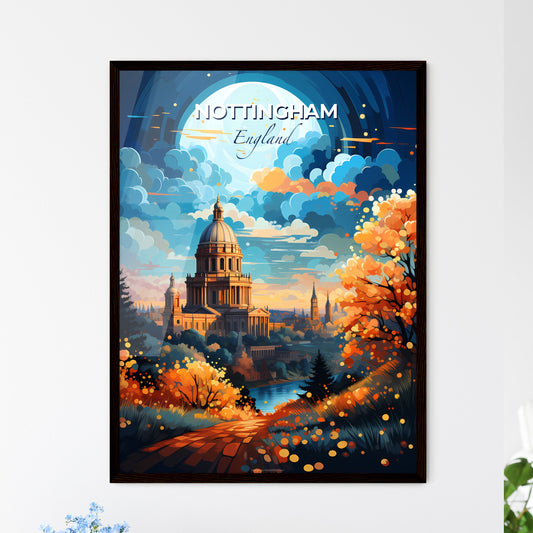 Nottingham England Skyline - A Painting Of A Building With A Dome And Trees - Customizable Travel Gift Default Title