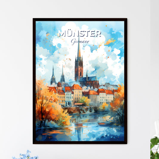 Münster Germany Skyline - A Painting Of A City With A Church And A River - Customizable Travel Gift Default Title