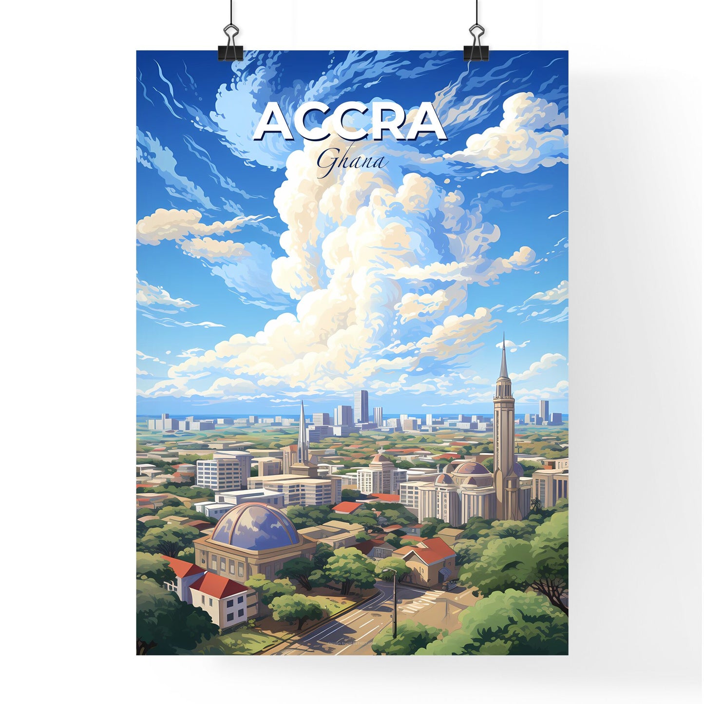 Accra Ghana Skyline - A City Landscape With A Large Cloud In The Sky - Customizable Travel Gift Default Title