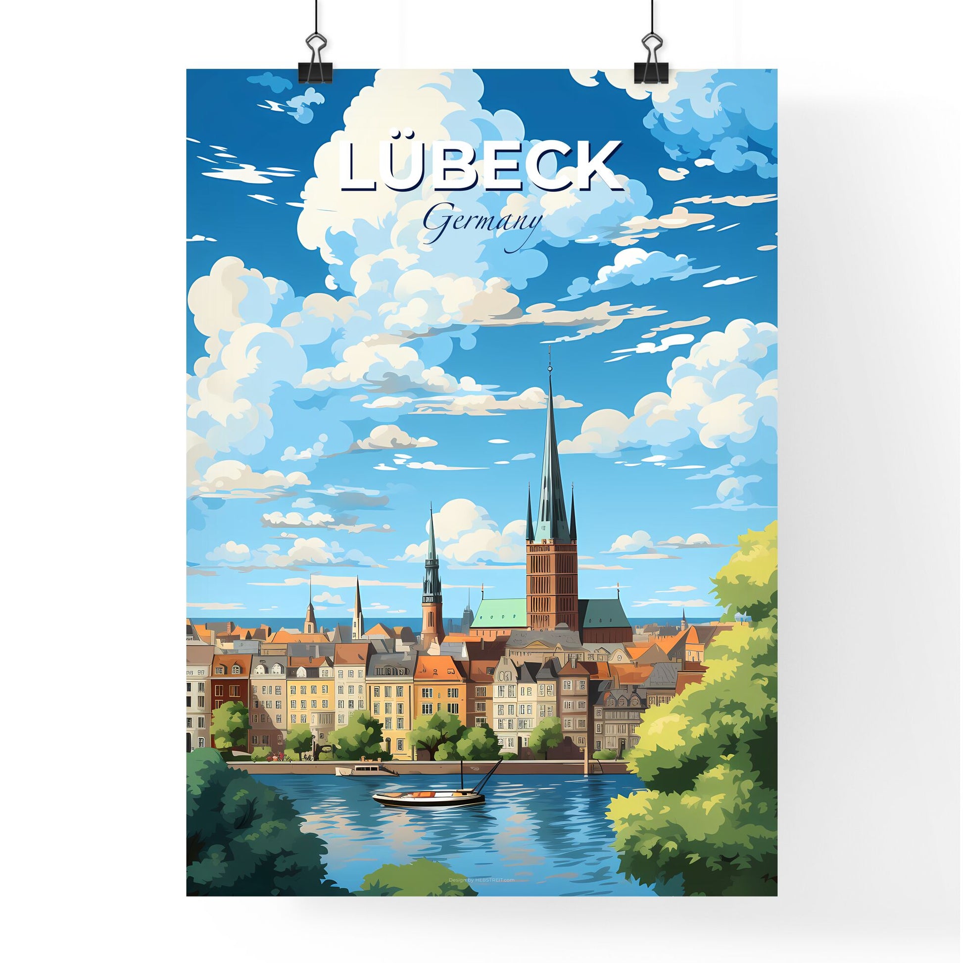 Lubeck Germany Skyline - A City With A Boat On The Water - Customizable Travel Gift Default Title