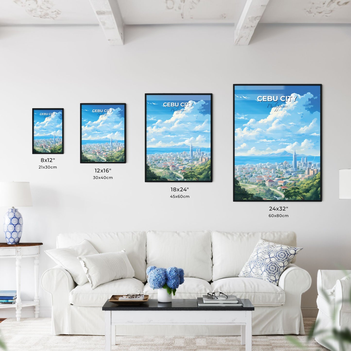 Cebu City Philippines Skyline - A City With A Body Of Water And Birds Flying In The Sky - Customizable Travel Gift Default Title