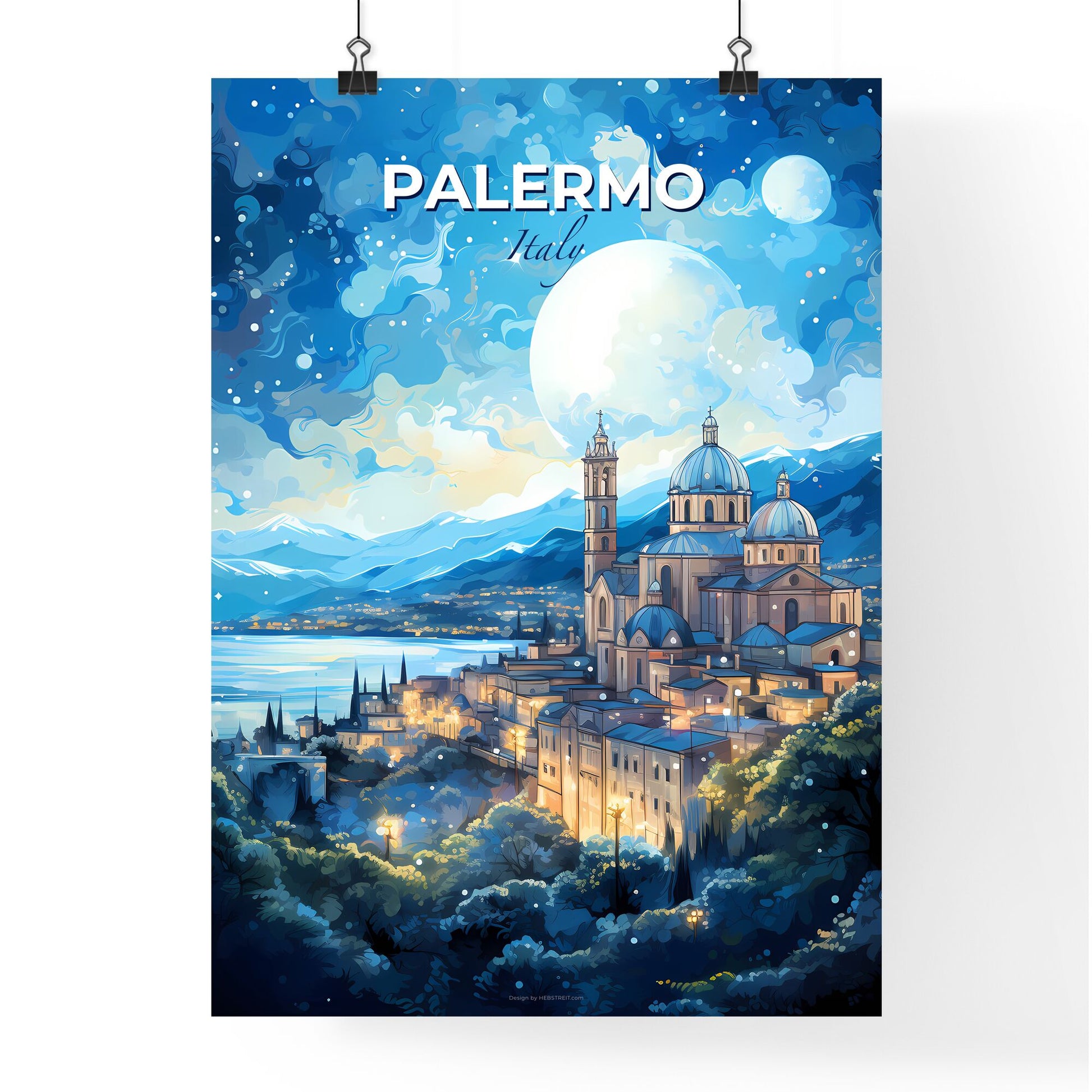 Palermo Italy Skyline - A City With A Large Moon In The Sky - Customizable Travel Gift Default Title