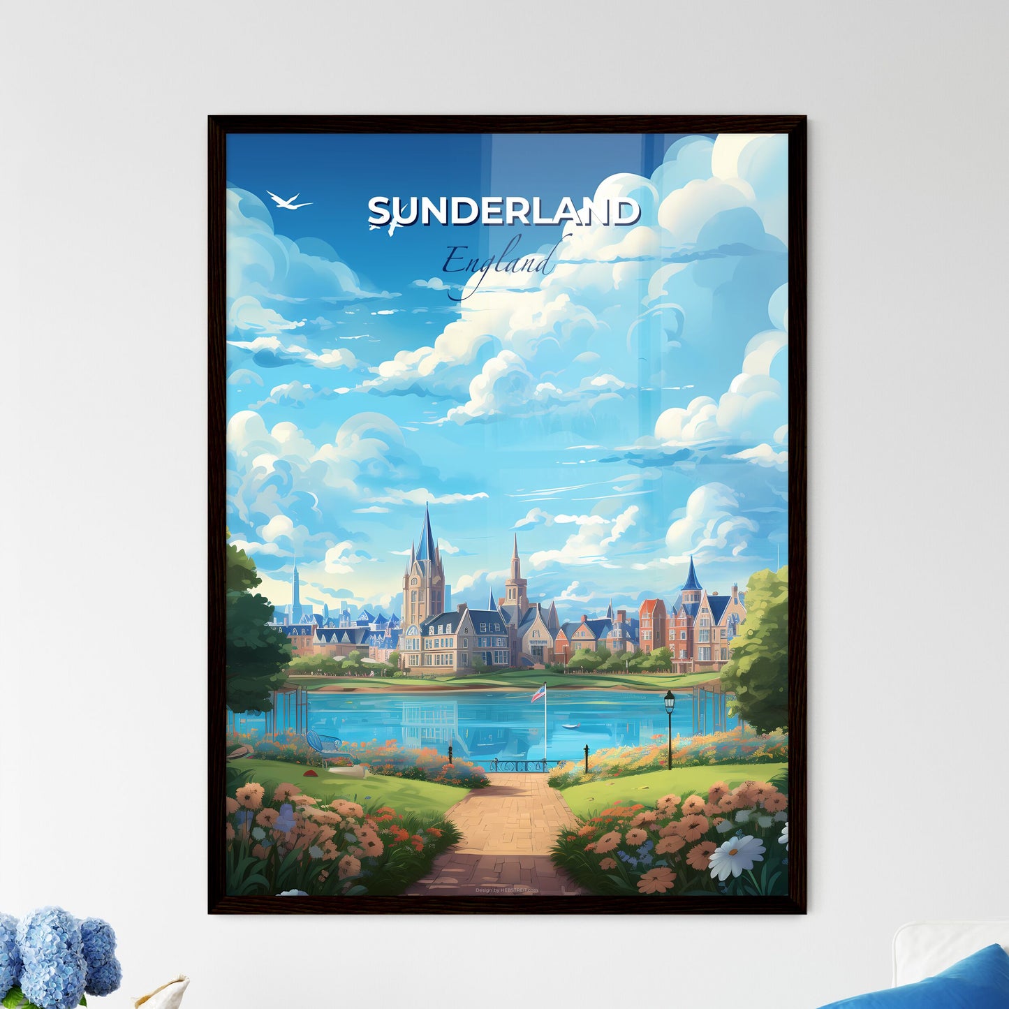 Sunderland England Skyline - A Landscape Of A City With A Lake And Trees - Customizable Travel Gift Default Title