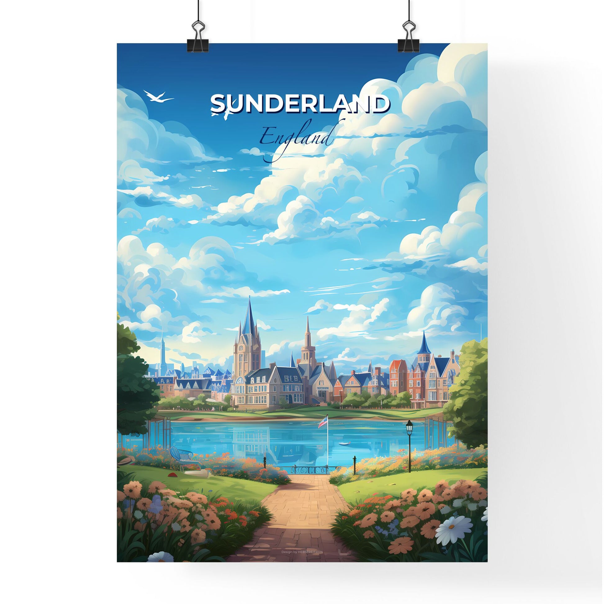 Sunderland England Skyline - A Landscape Of A City With A Lake And Trees - Customizable Travel Gift Default Title