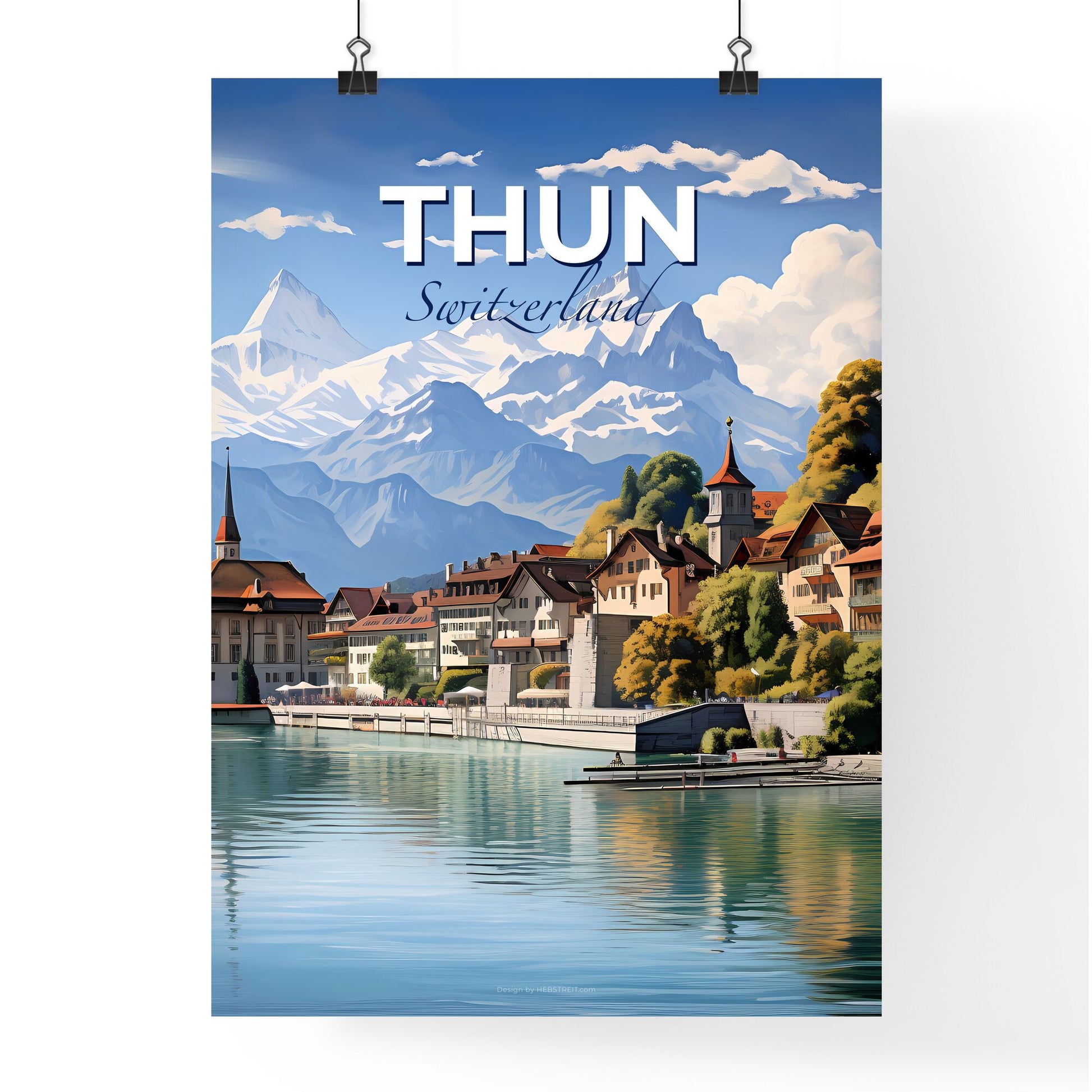 Thun Switzerland Skyline - A Town Next To A Lake - Customizable Travel Gift Default Title