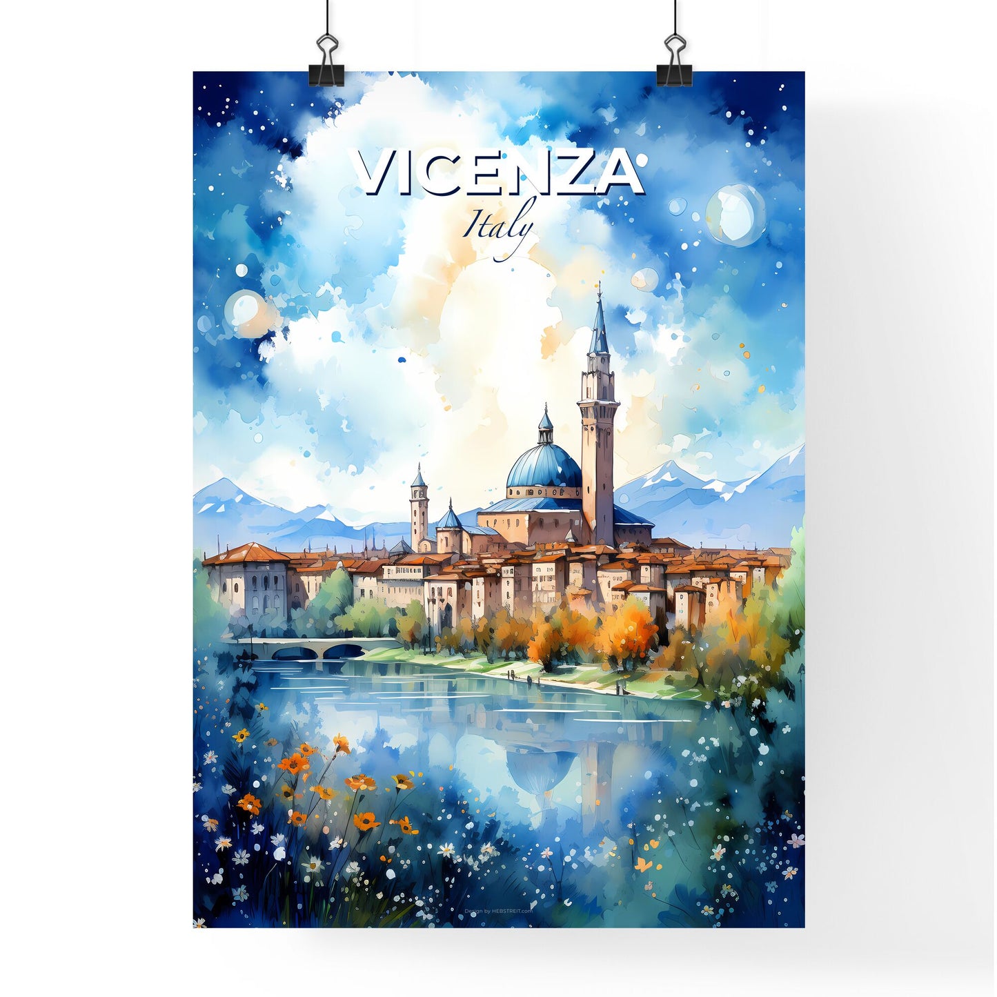 Vicenza Italy Skyline - A Watercolor Painting Of A Castle And A River - Customizable Travel Gift Default Title