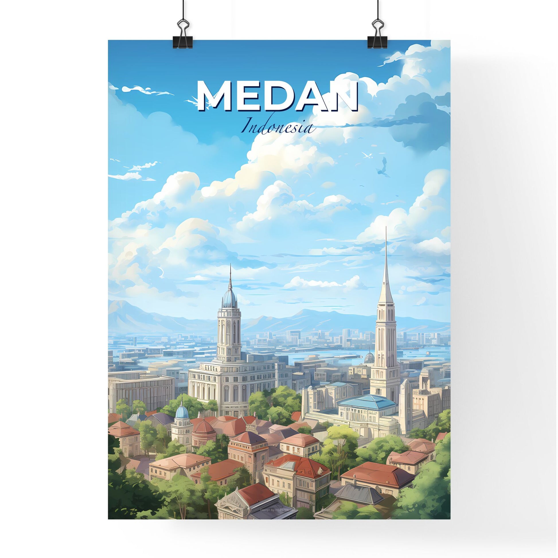 Medan Indonesia Skyline - A City With Many Towers And Trees - Customizable Travel Gift