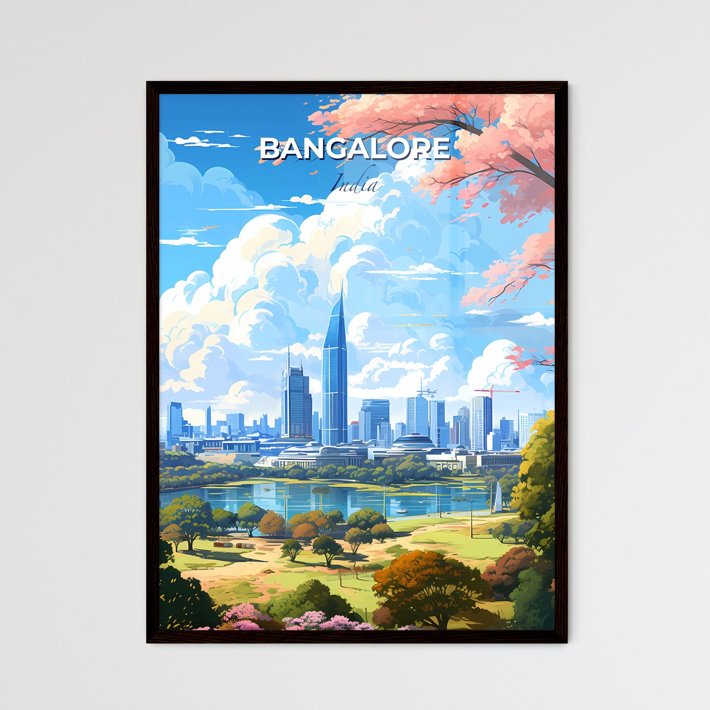 Bangalore India Skyline - A City Landscape With Trees And A River - Customizable Travel Gift Default Title