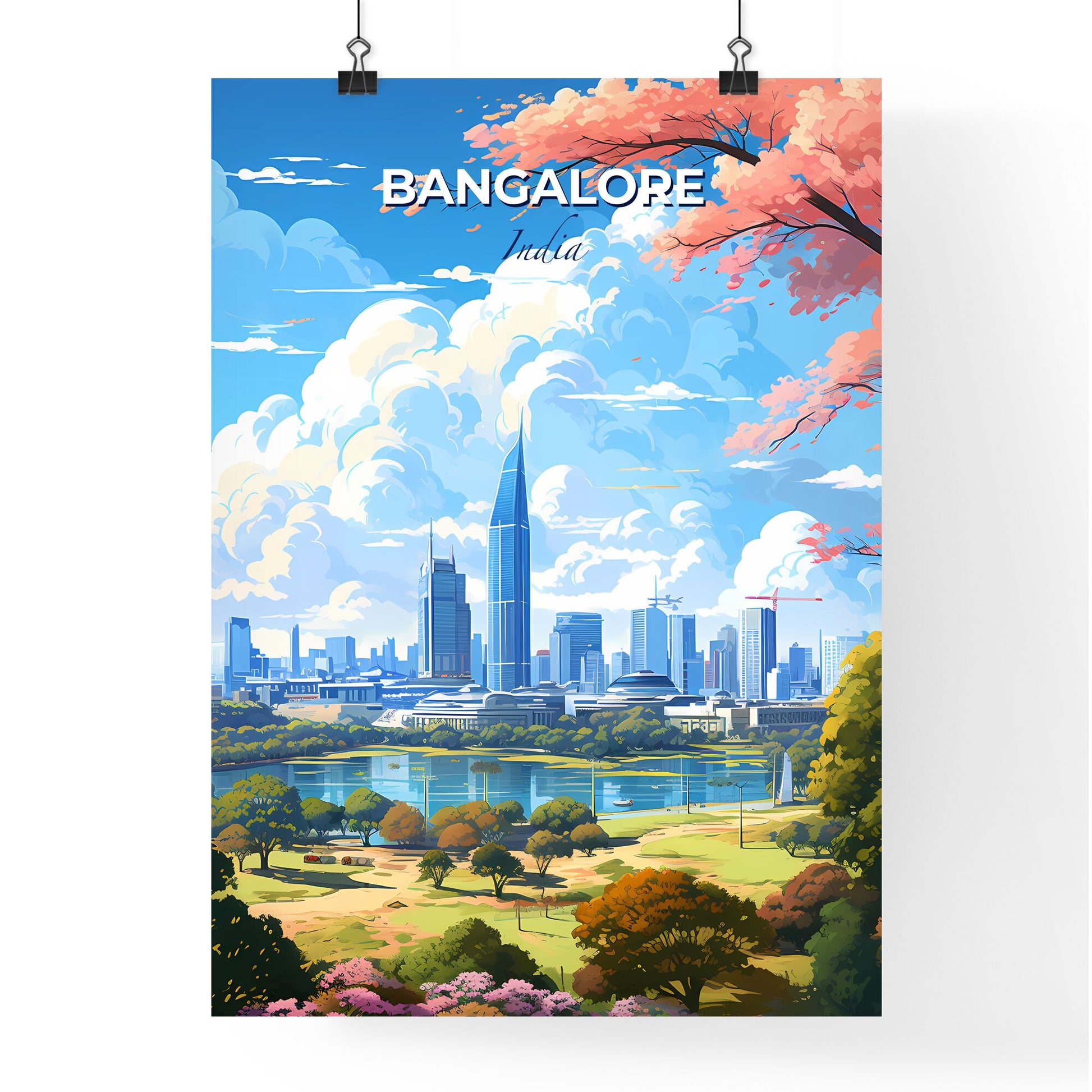 Bangalore India Skyline - A City Landscape With Trees And A River - Customizable Travel Gift Default Title