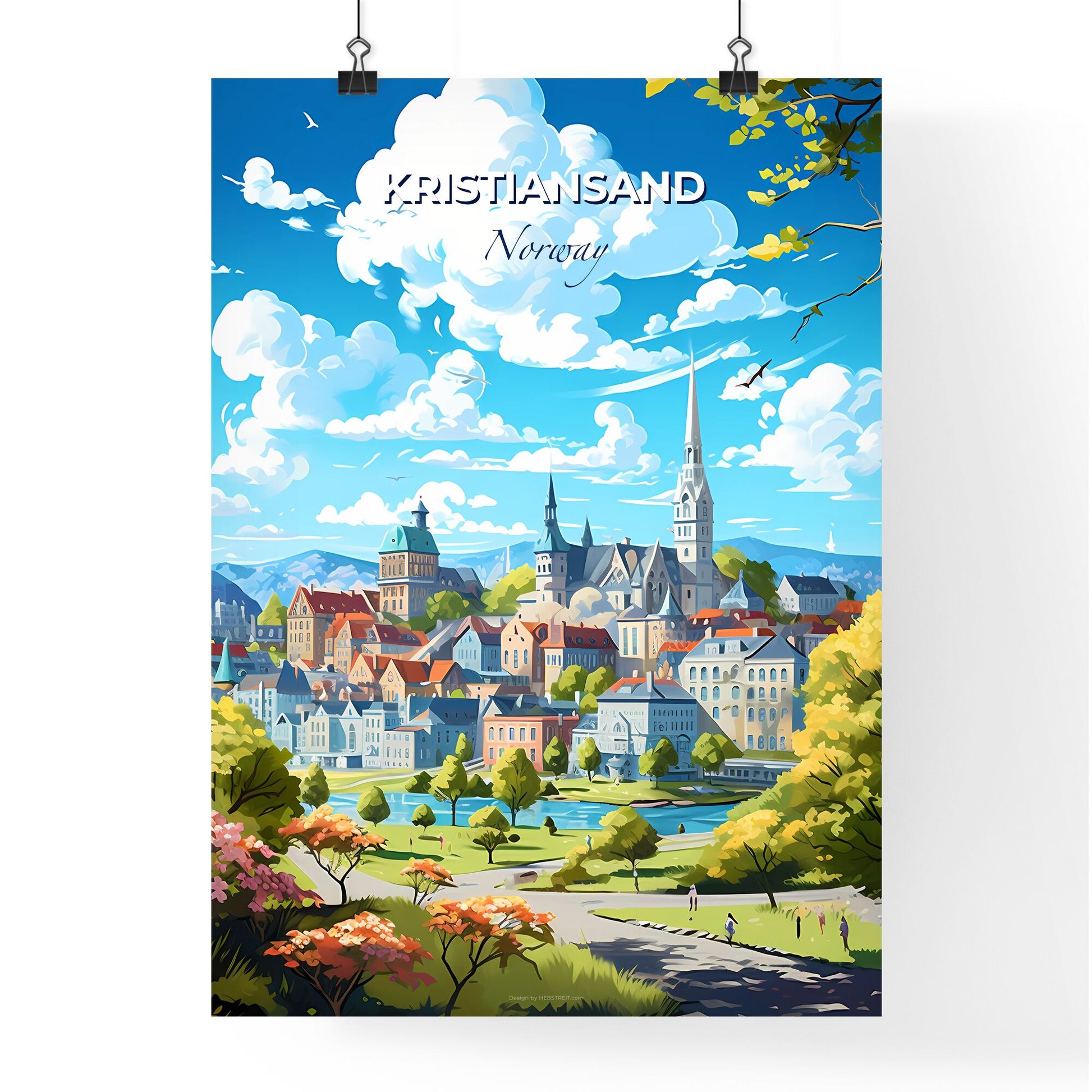 Kristiansand Norway Skyline - A City With A River And Trees - Customizable Travel Gift Default Title