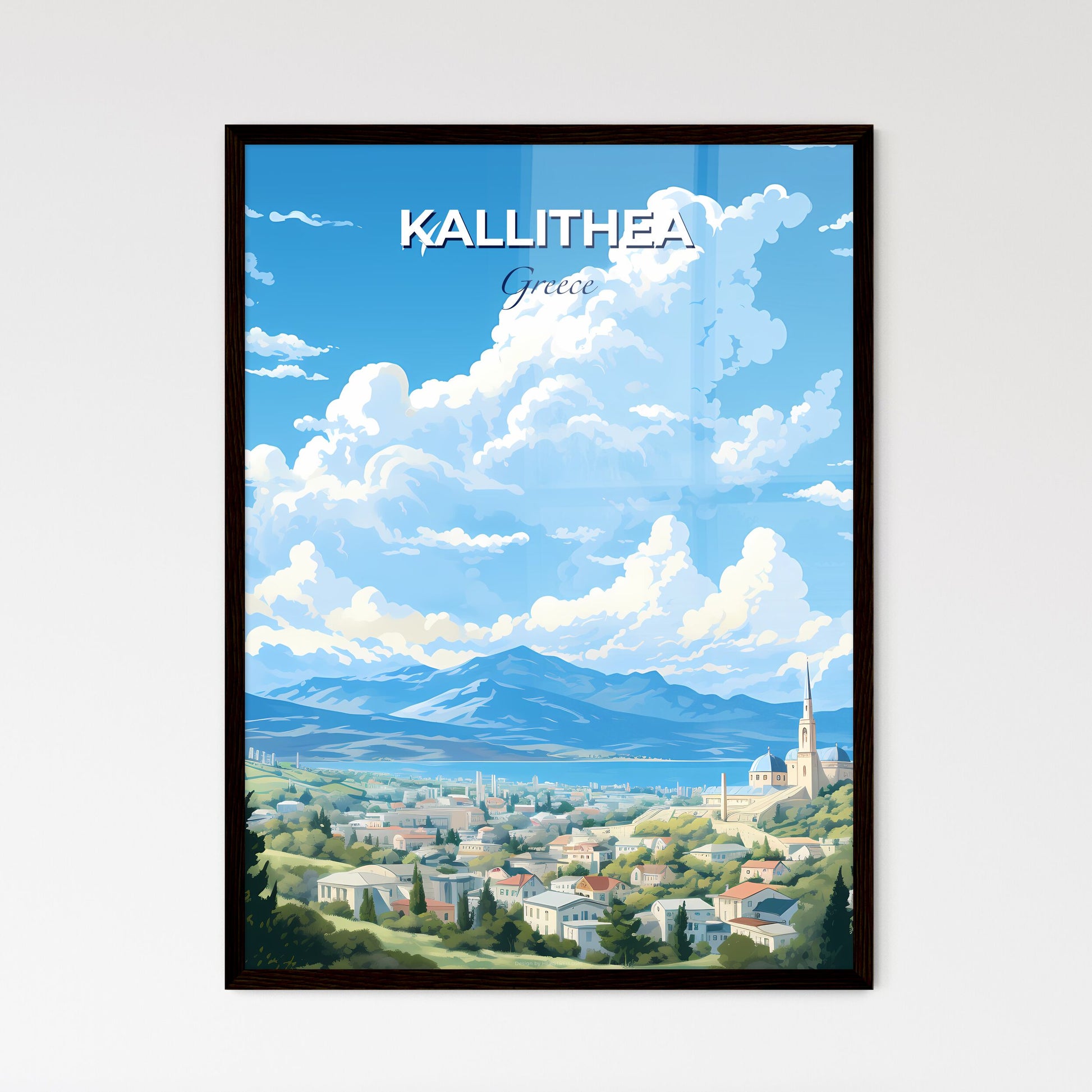 Kallithea Greece Skyline - A Landscape Of A Town With Buildings And Mountains - Customizable Travel Gift Default Title
