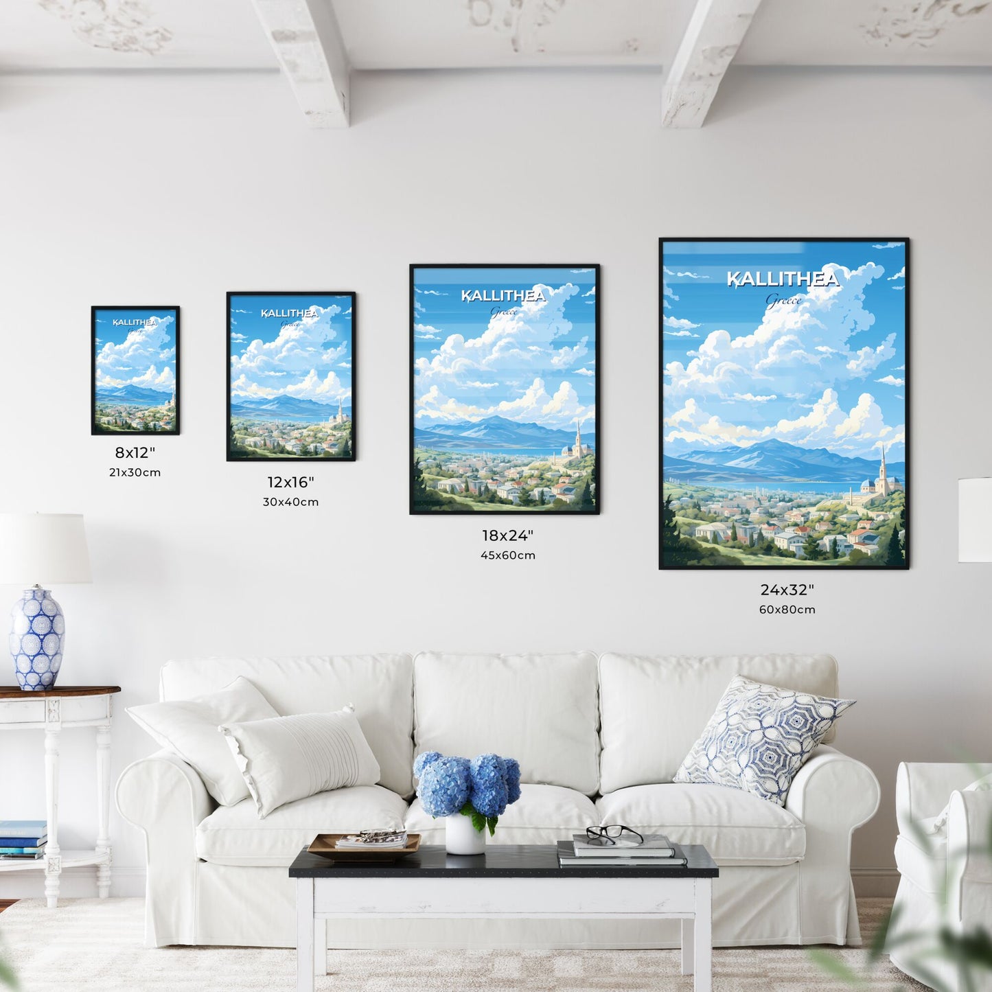 Kallithea Greece Skyline - A Landscape Of A Town With Buildings And Mountains - Customizable Travel Gift Default Title