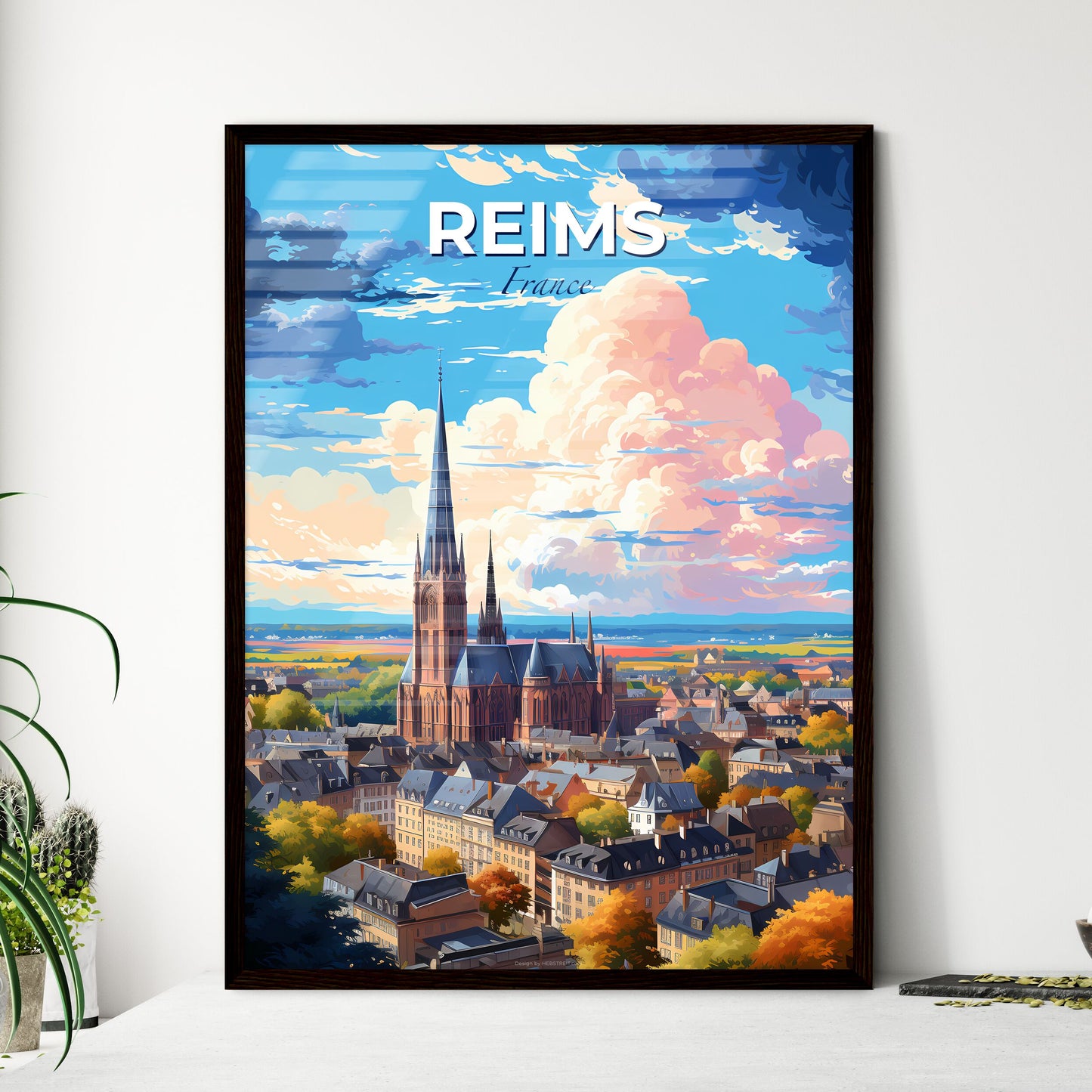 Reims France Skyline - A City With A Church And Trees - Customizable Travel Gift Default Title