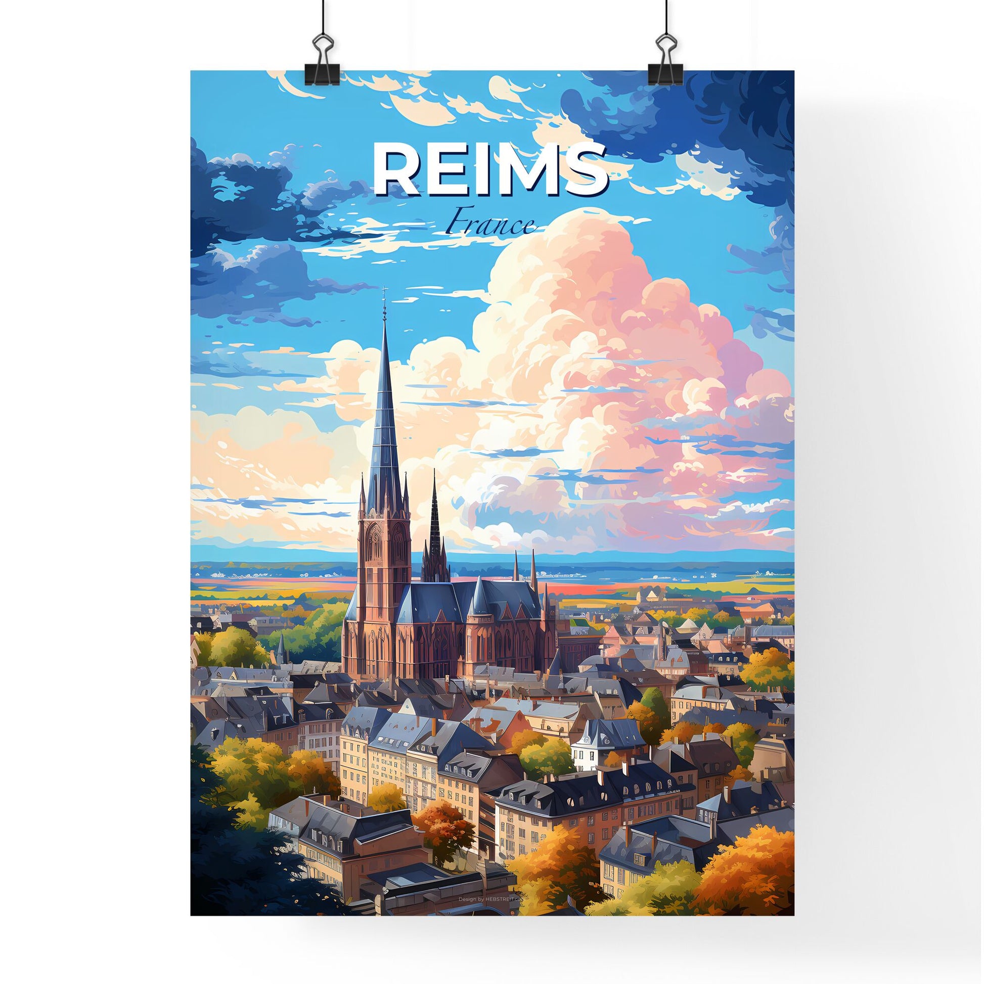 Reims France Skyline - A City With A Church And Trees - Customizable Travel Gift Default Title