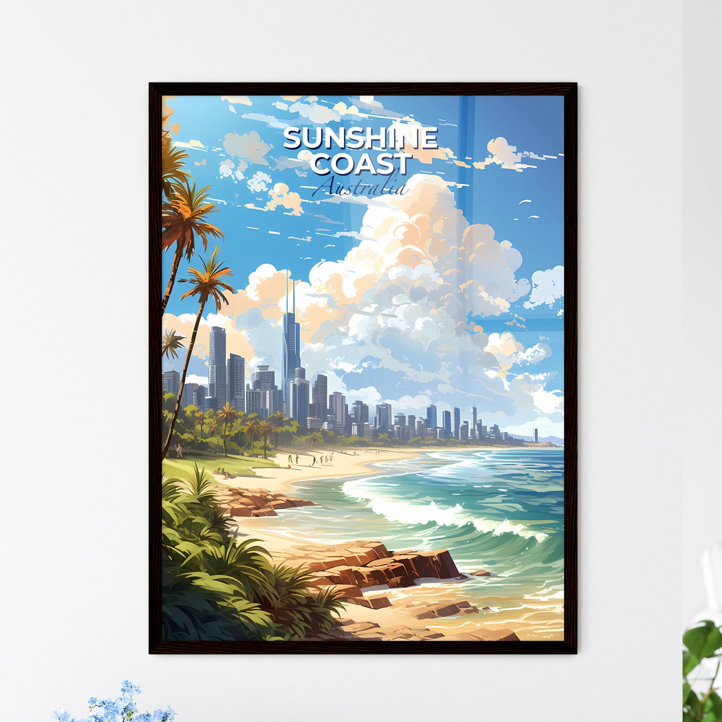 Sunshine Coast Australia Skyline - A Beach With Palm Trees And Buildings - Customizable Travel Gift Default Title