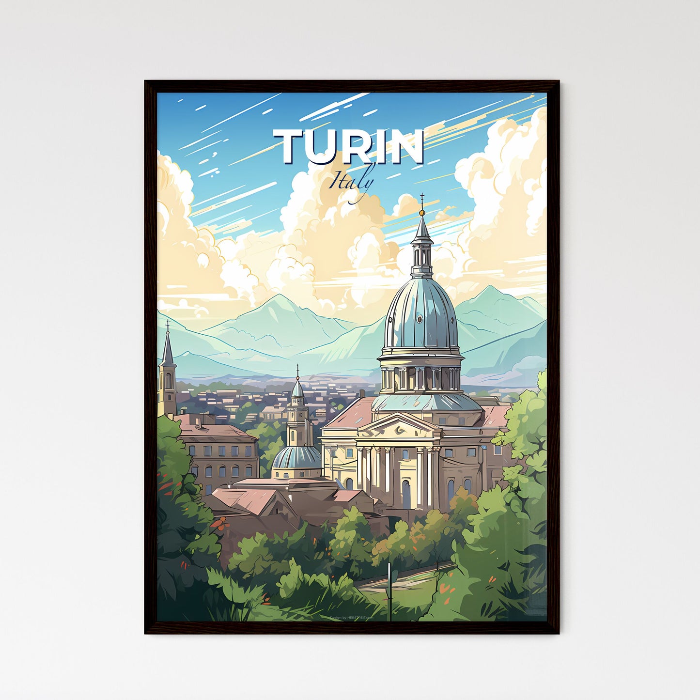 Turin Italy Skyline - A Building With A Dome And Trees - Customizable Travel Gift Default Title