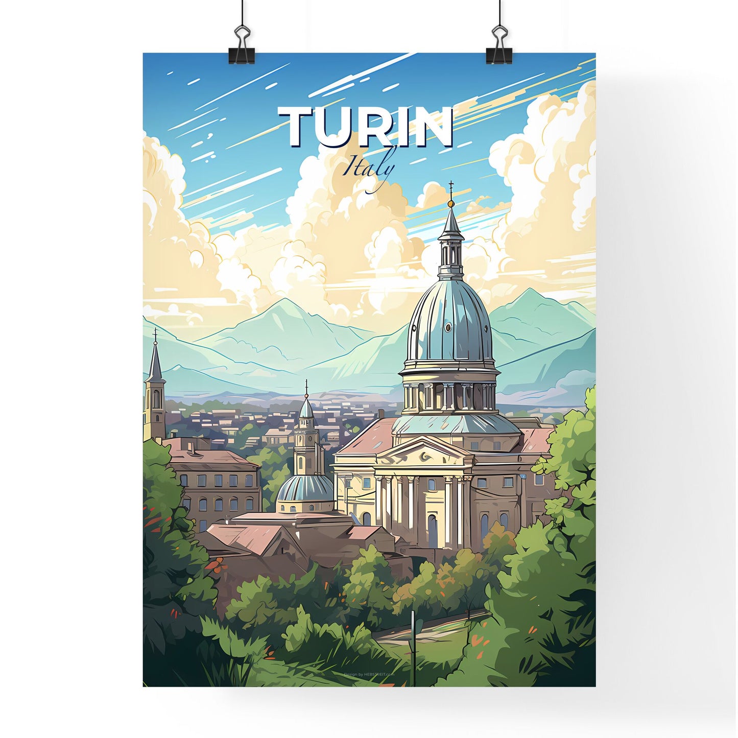 Turin Italy Skyline - A Building With A Dome And Trees - Customizable Travel Gift Default Title